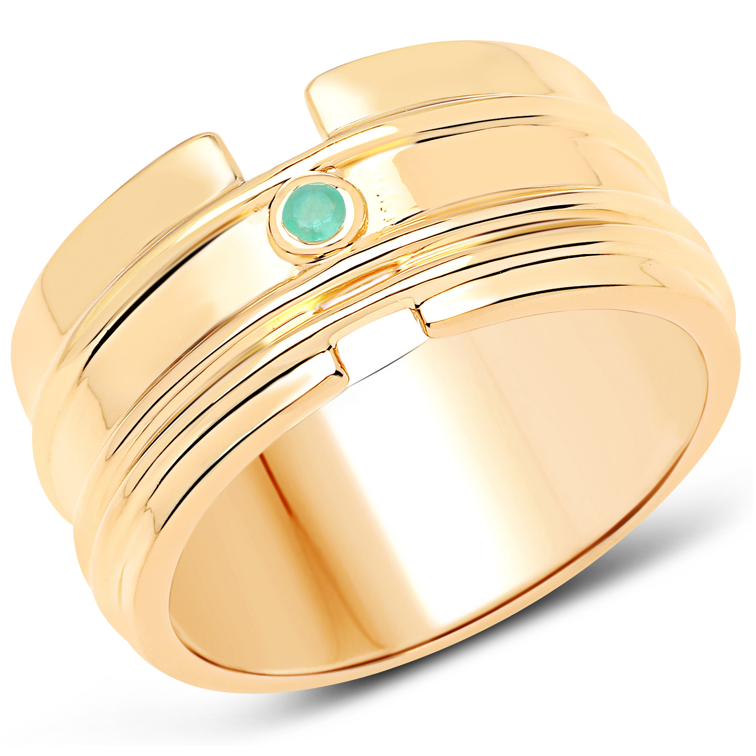 18K Yellow Gold Plated 0.03 Carat Genuine Emerald .925 Sterling Silver Ring