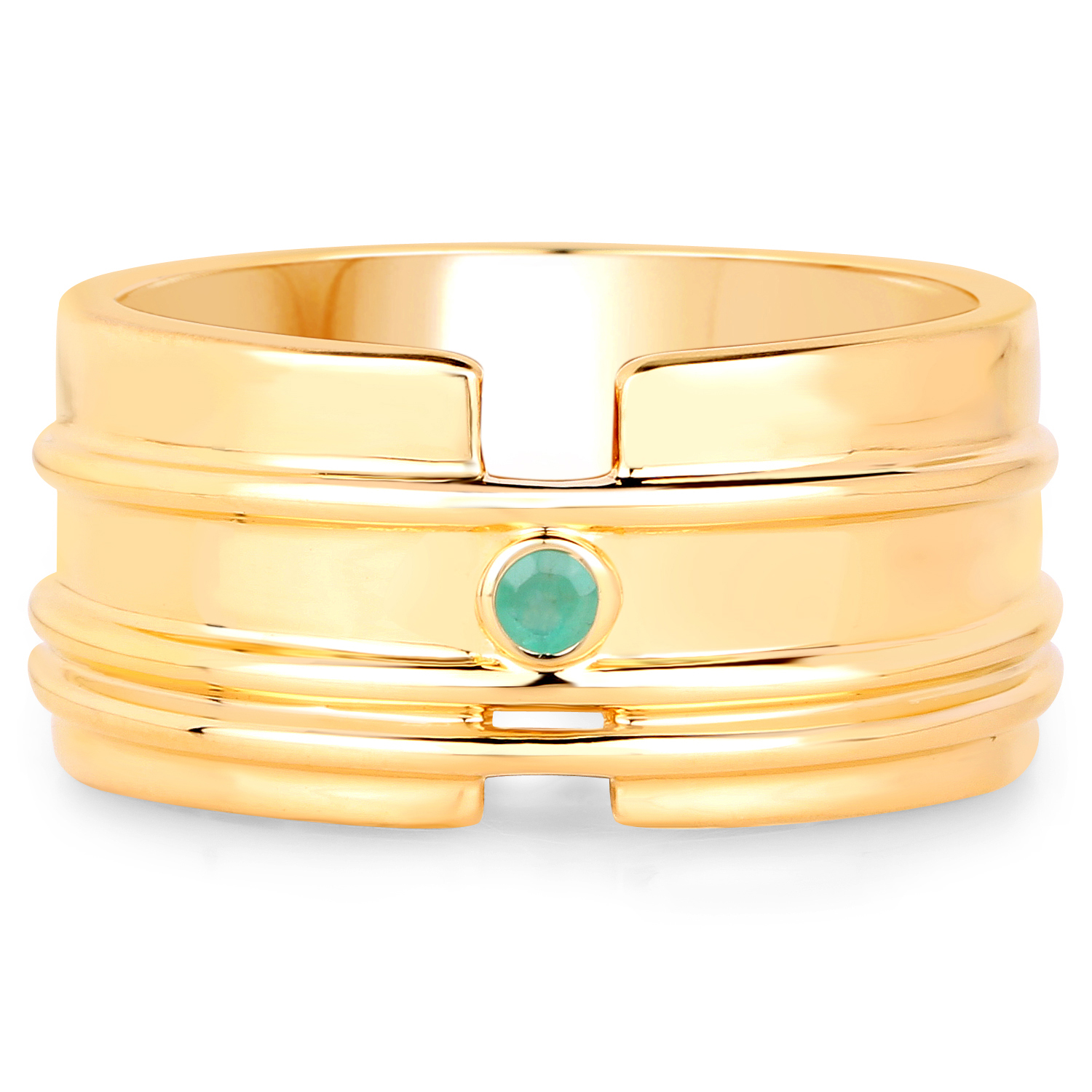 18K Yellow Gold Plated 0.03 Carat Genuine Emerald .925 Sterling Silver Ring