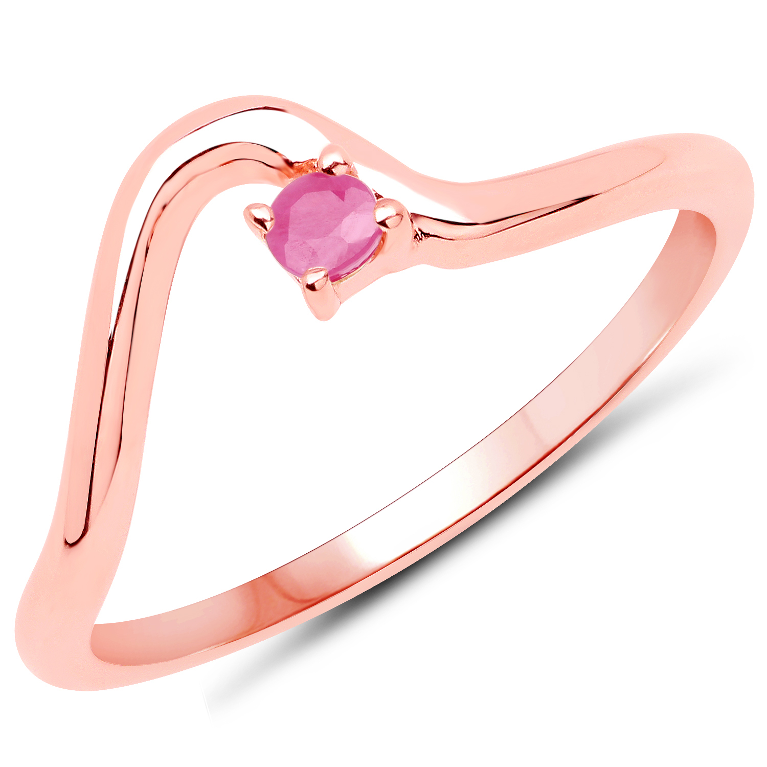 18K Rose Gold Plated 0.08 Carat Genuine Ruby .925 Sterling Silver Ring