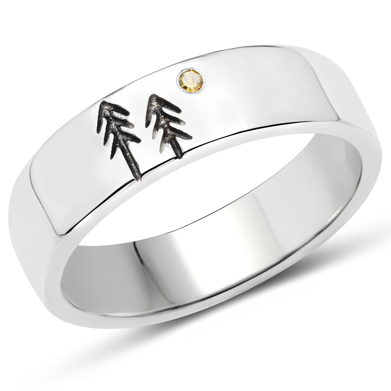 0.02 Carat Genuine Yellow Diamond .925 Sterling Silver Ring