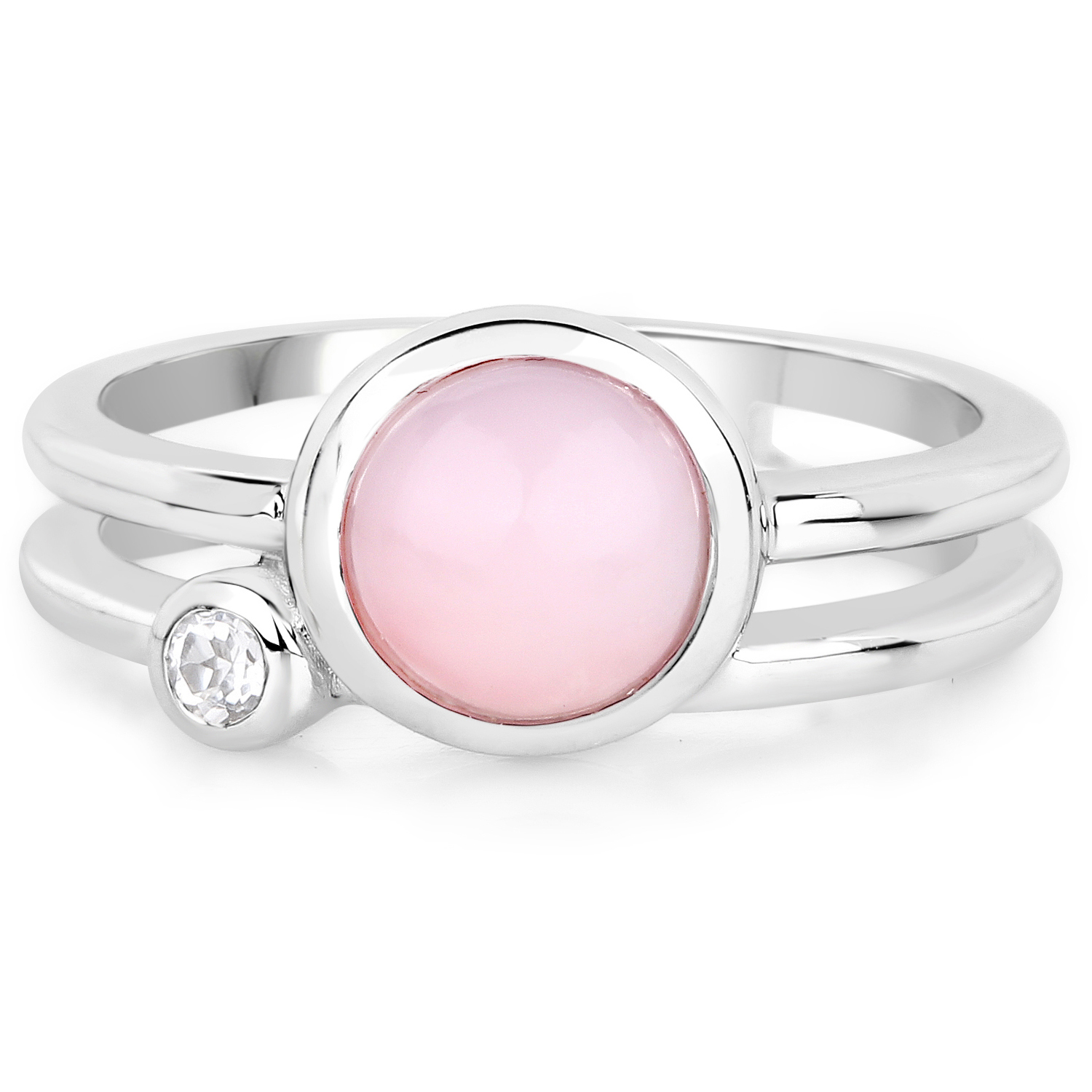 1.42 Carat Genuine Pink Opal and White Topaz .925 Sterling Silver Ring