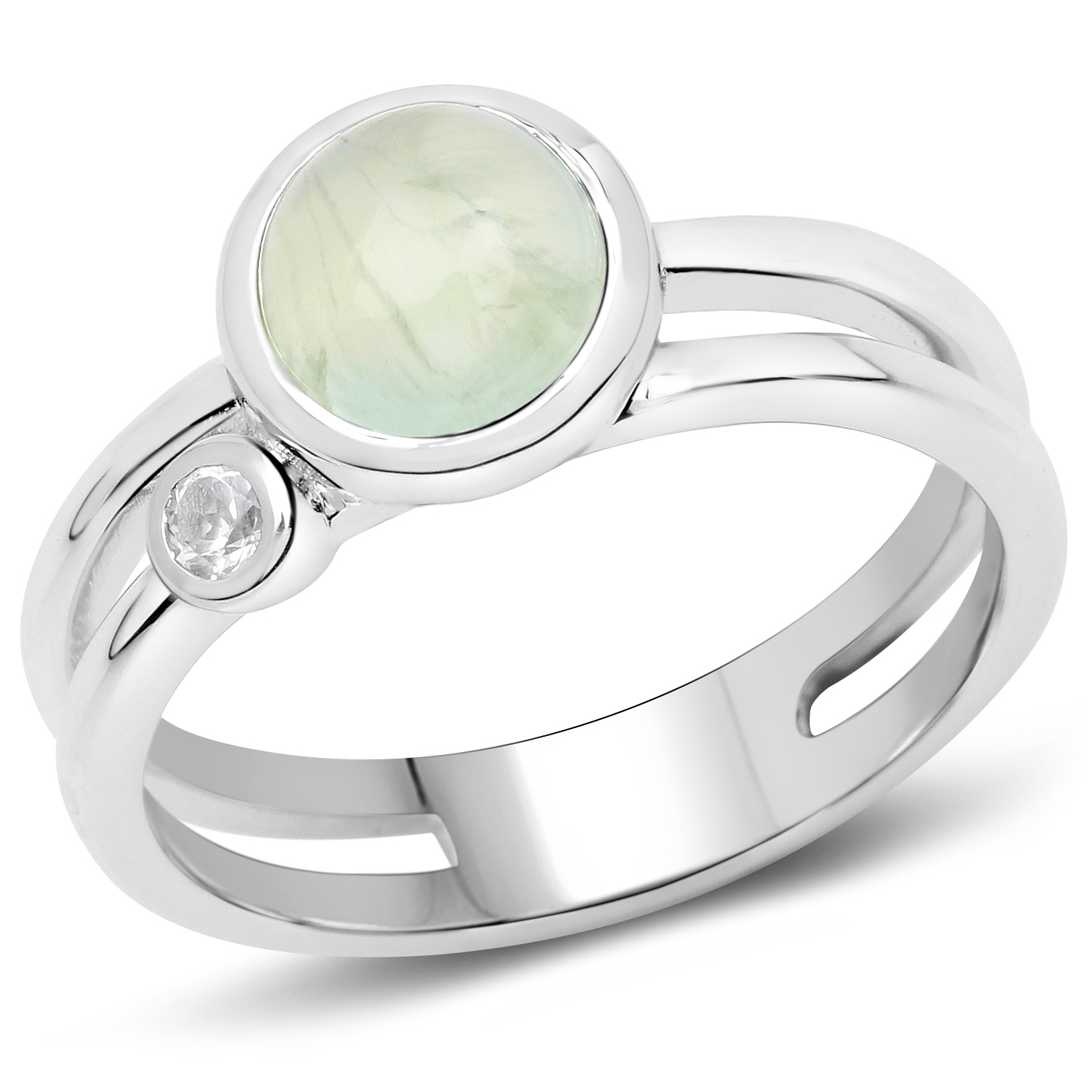 2.01 Carat Genuine Prehnite and White Topaz .925 Sterling Silver Ring