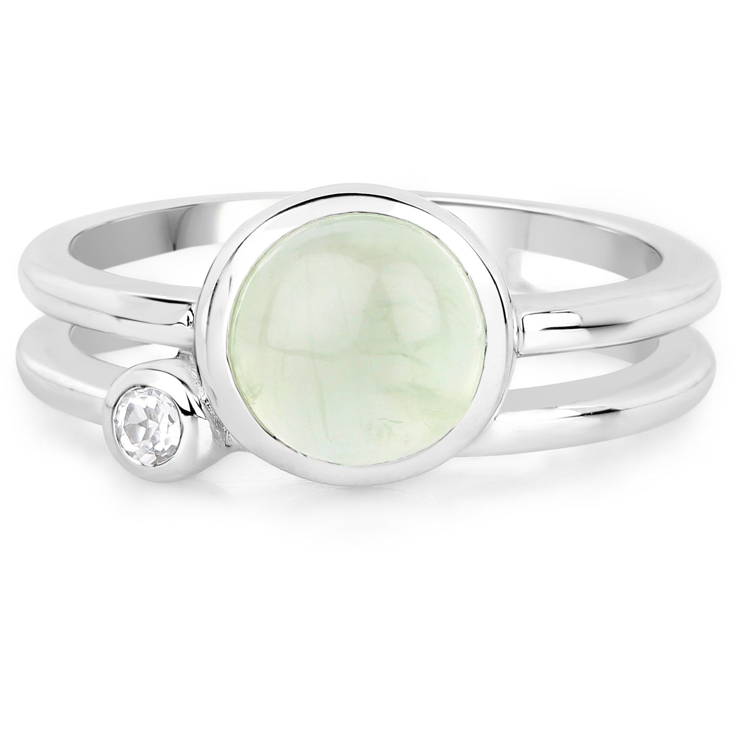 2.01 Carat Genuine Prehnite and White Topaz .925 Sterling Silver Ring