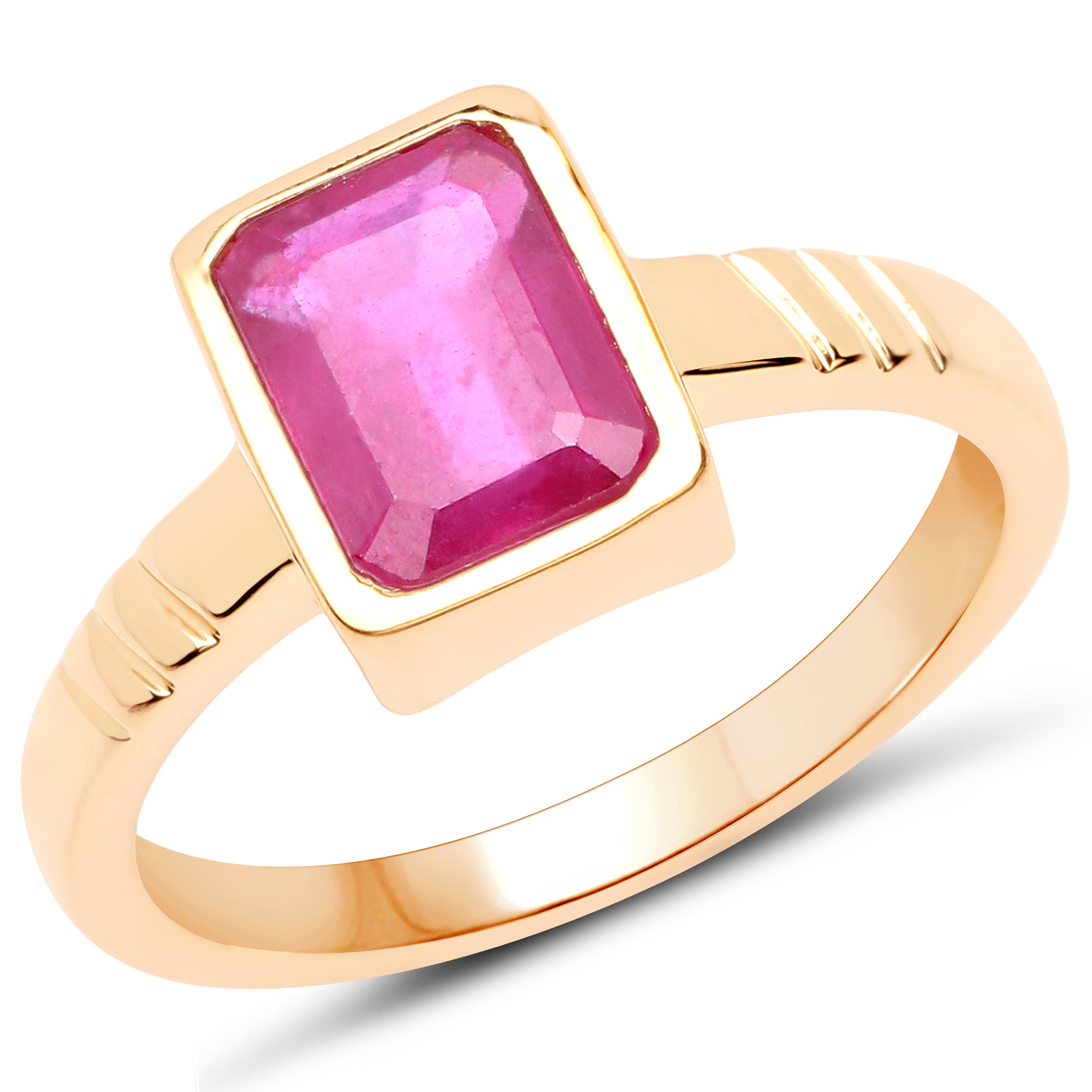 18K Yellow Gold Plated 2.40 Carat Glass Filled Ruby .925 Sterling Silver Ring