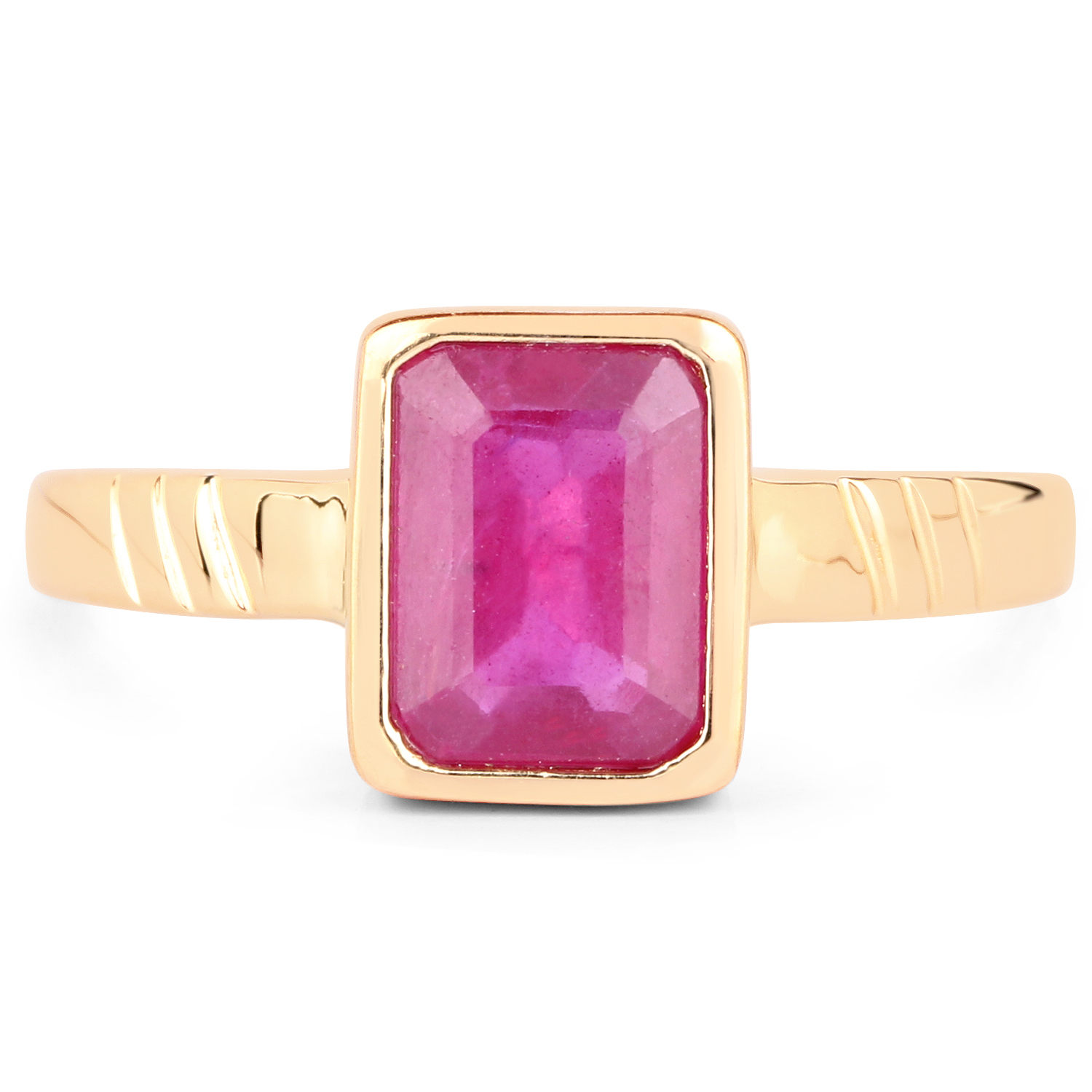 18K Yellow Gold Plated 2.40 Carat Glass Filled Ruby .925 Sterling Silver Ring