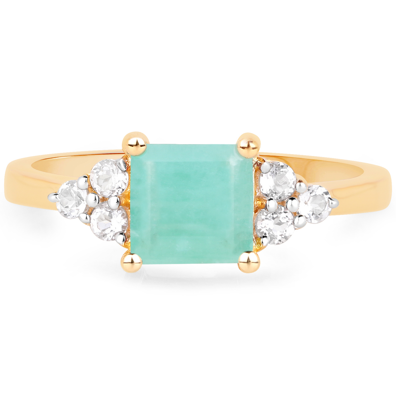 18K Yellow Gold Plated 1.24 Carat Genuine Emerald and White Topaz .925 Sterling Silver Ring