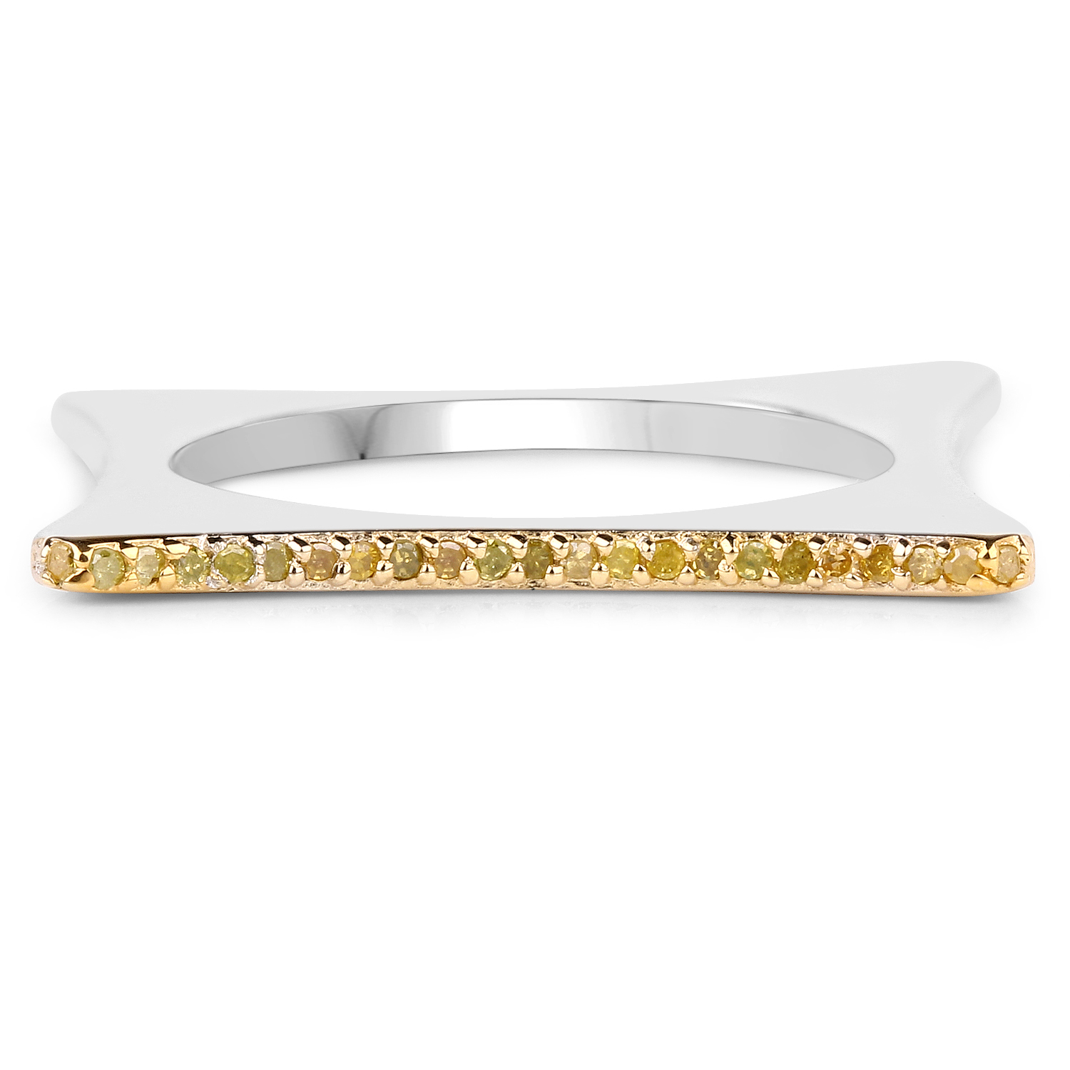0.10 Carat Genuine Yellow Diamond .925 Sterling Silver Ring