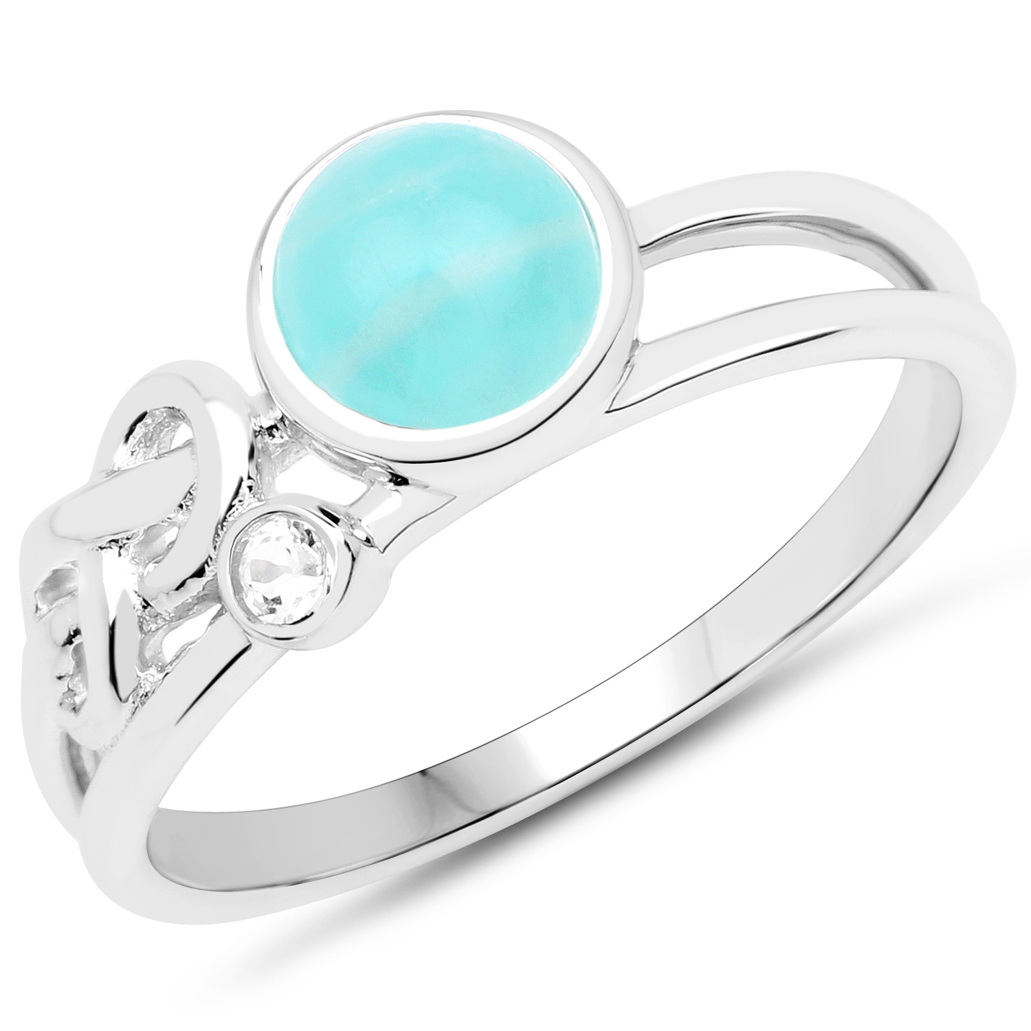 1.14 Carat Genuine Amazonite and White Topaz .925 Sterling Silver Ring