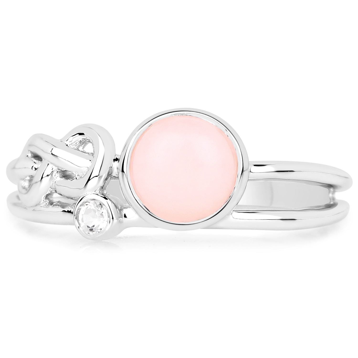 0.92 Carat Genuine Pink Opal and White Topaz .925 Sterling Silver Ring