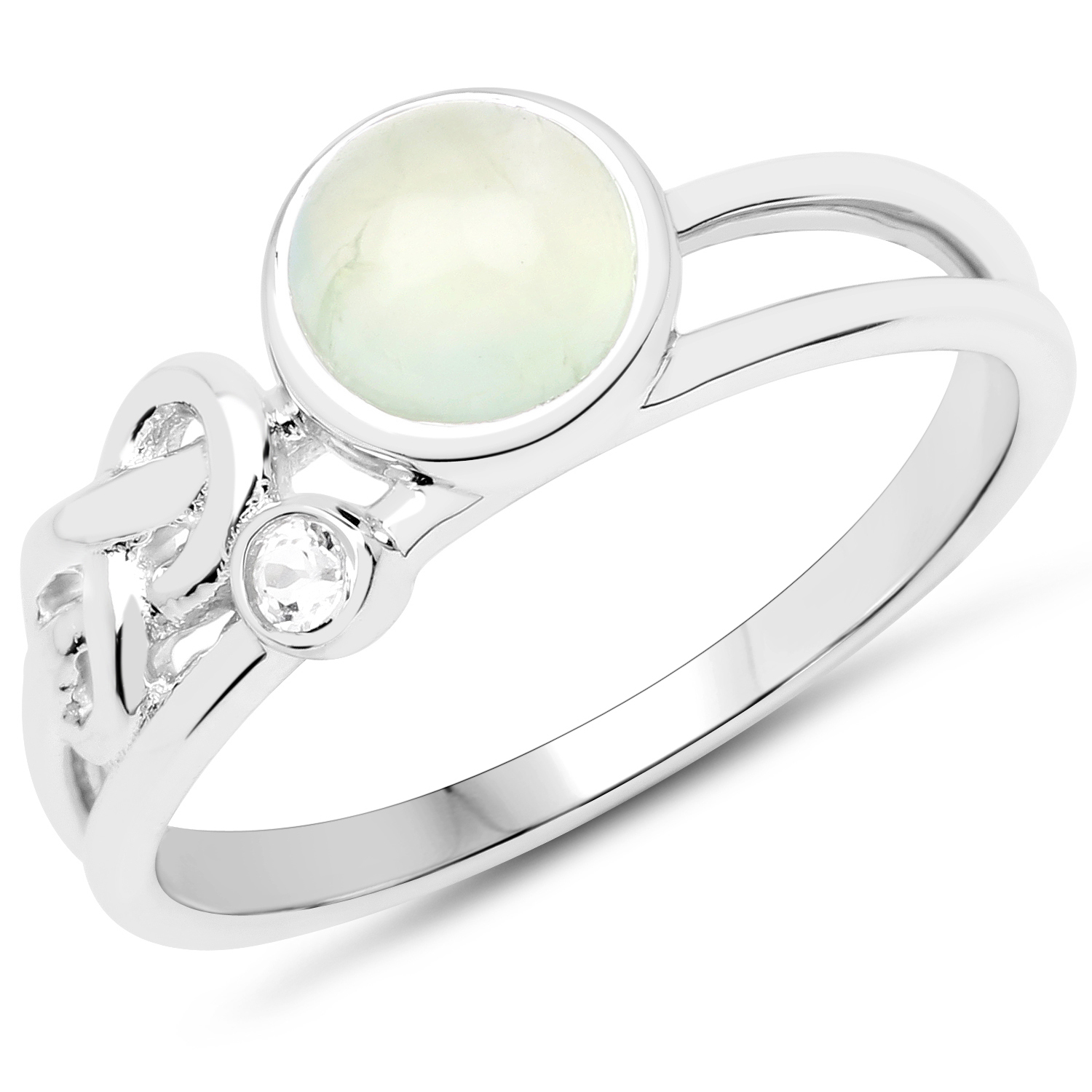 1.12 Carat Genuine Prehnite and White Topaz .925 Sterling Silver Ring