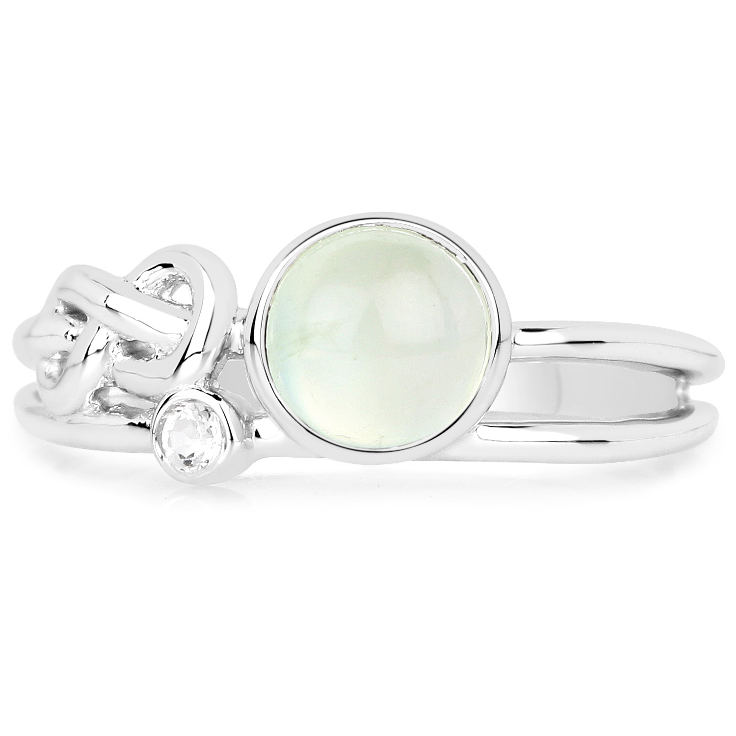 1.12 Carat Genuine Prehnite and White Topaz .925 Sterling Silver Ring
