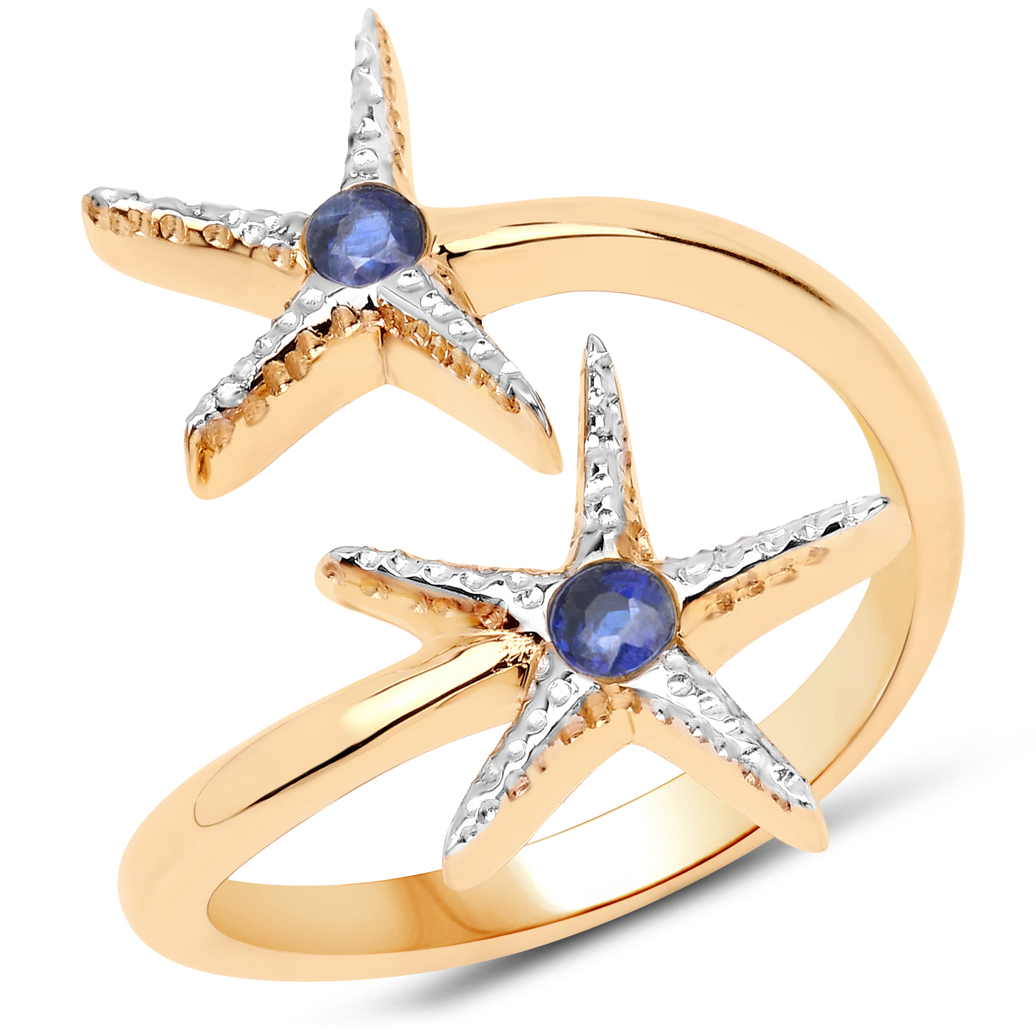 18K Yellow Gold Plated 0.14 Carat Genuine Kyanite .925 Sterling Silver Ring