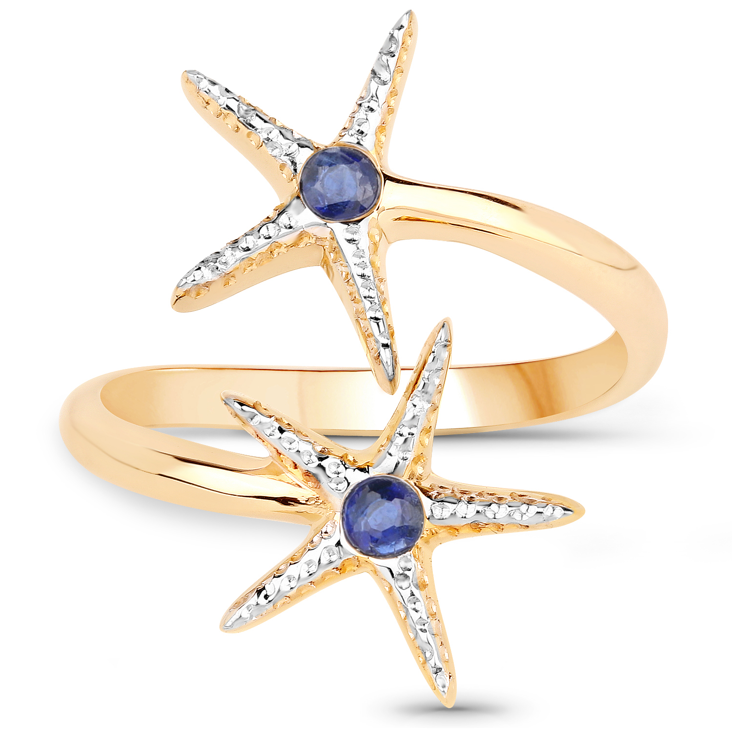 18K Yellow Gold Plated 0.14 Carat Genuine Kyanite .925 Sterling Silver Ring