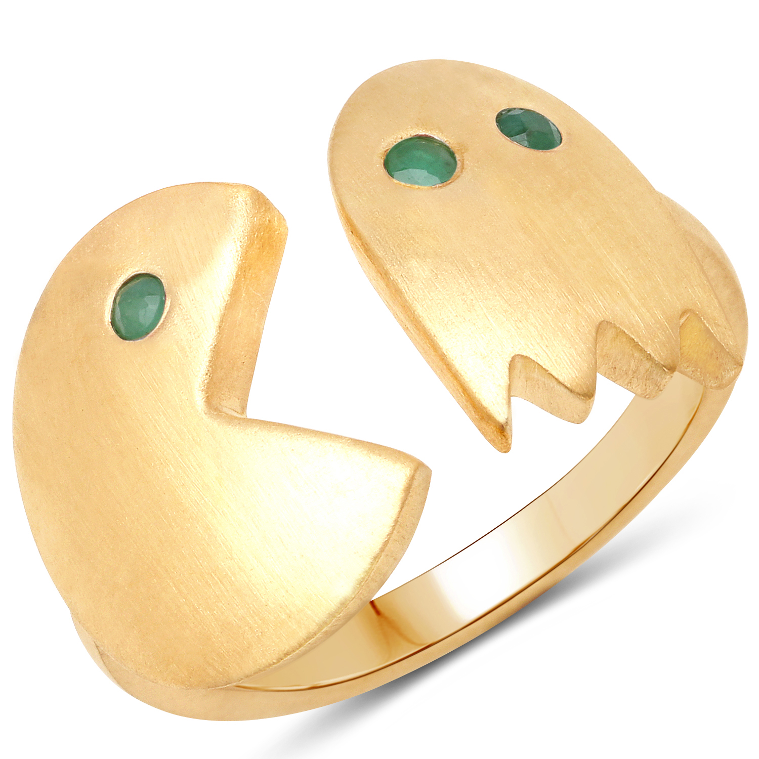 14K Yellow Gold Plated 0.09 Carat Genuine Emerald .925 Sterling Silver Ring