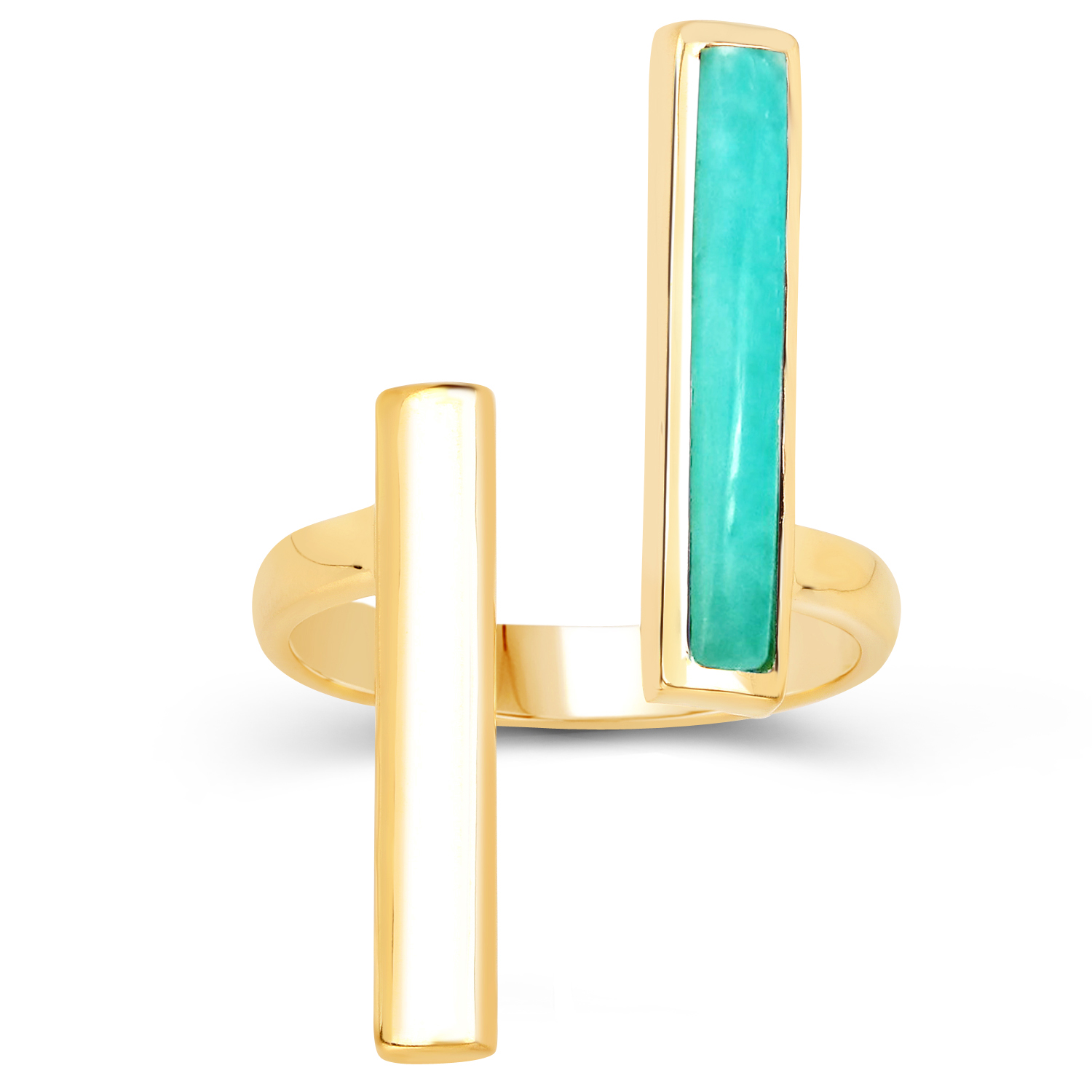 18K Yellow Gold Plated 4.50 Carat Genuine Amazonite .925 Sterling Silver Ring