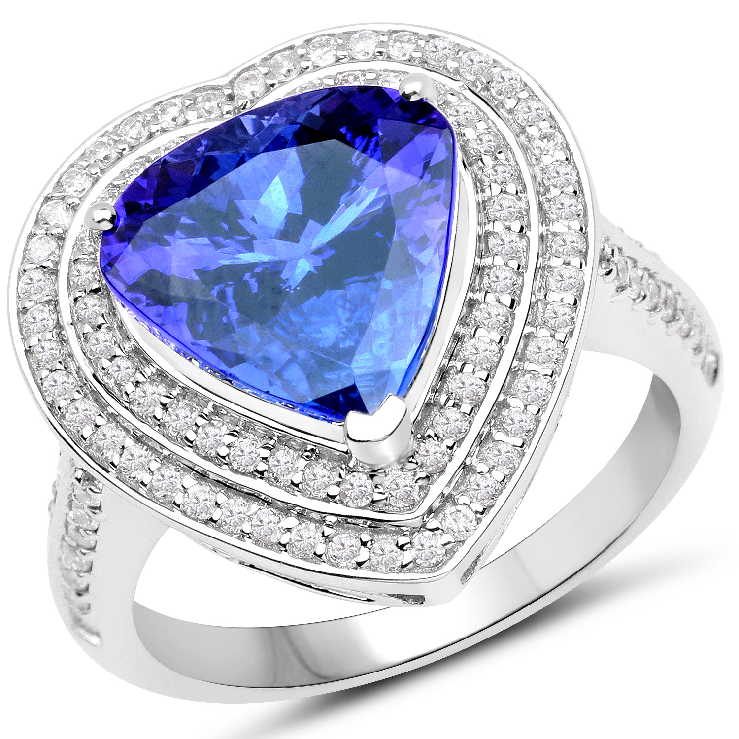 14K White Gold 5.20 Carat Genuine Tanzanite and White Diamond Ring