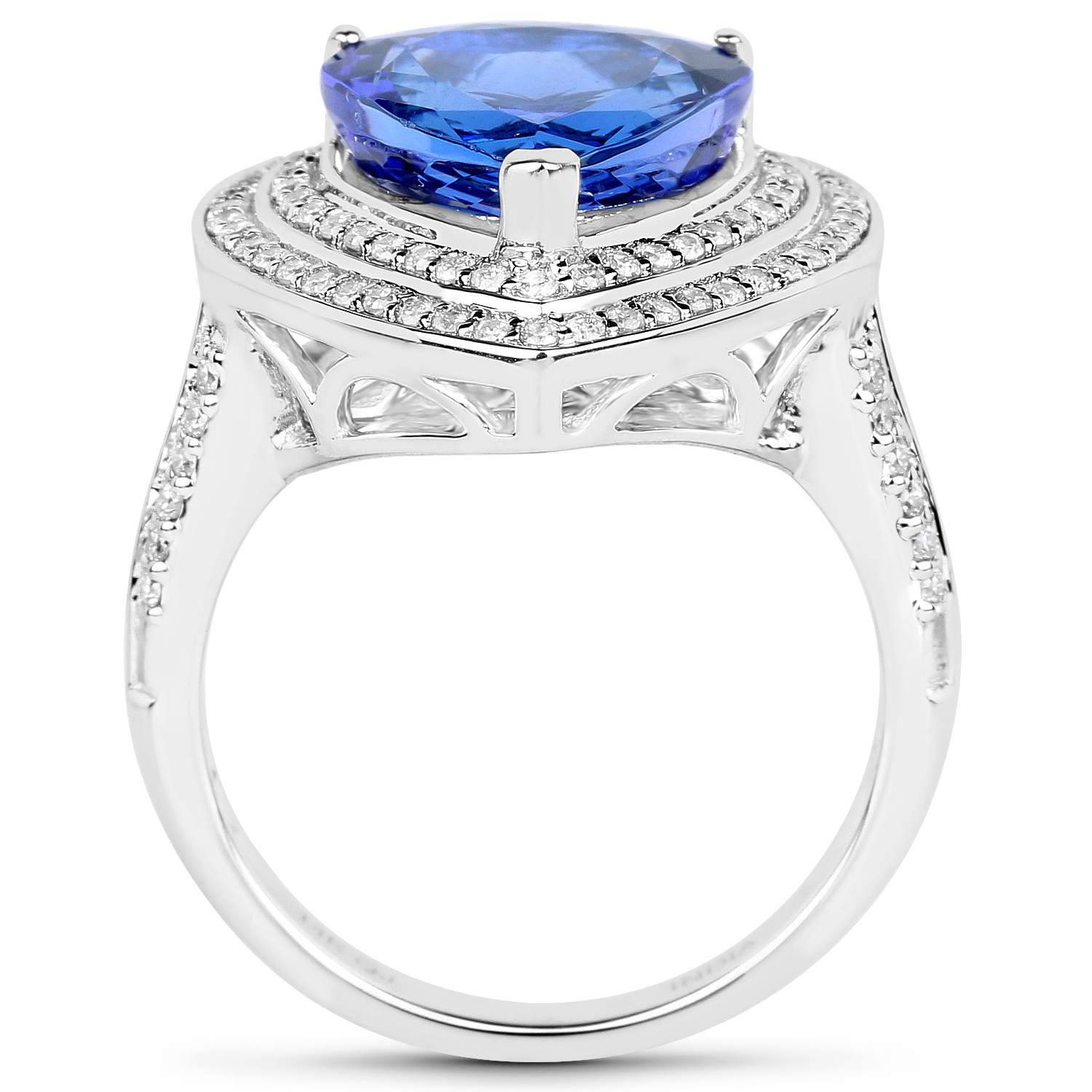 14K White Gold 5.20 Carat Genuine Tanzanite and White Diamond Ring