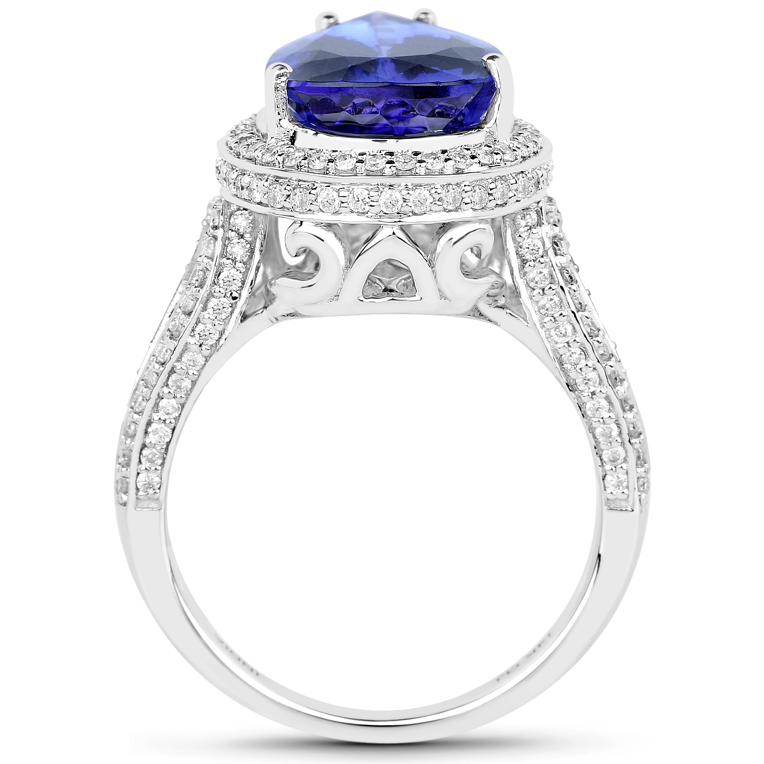 14K White Gold 6.72 Carat Genuine Tanzanite and White Diamond Ring