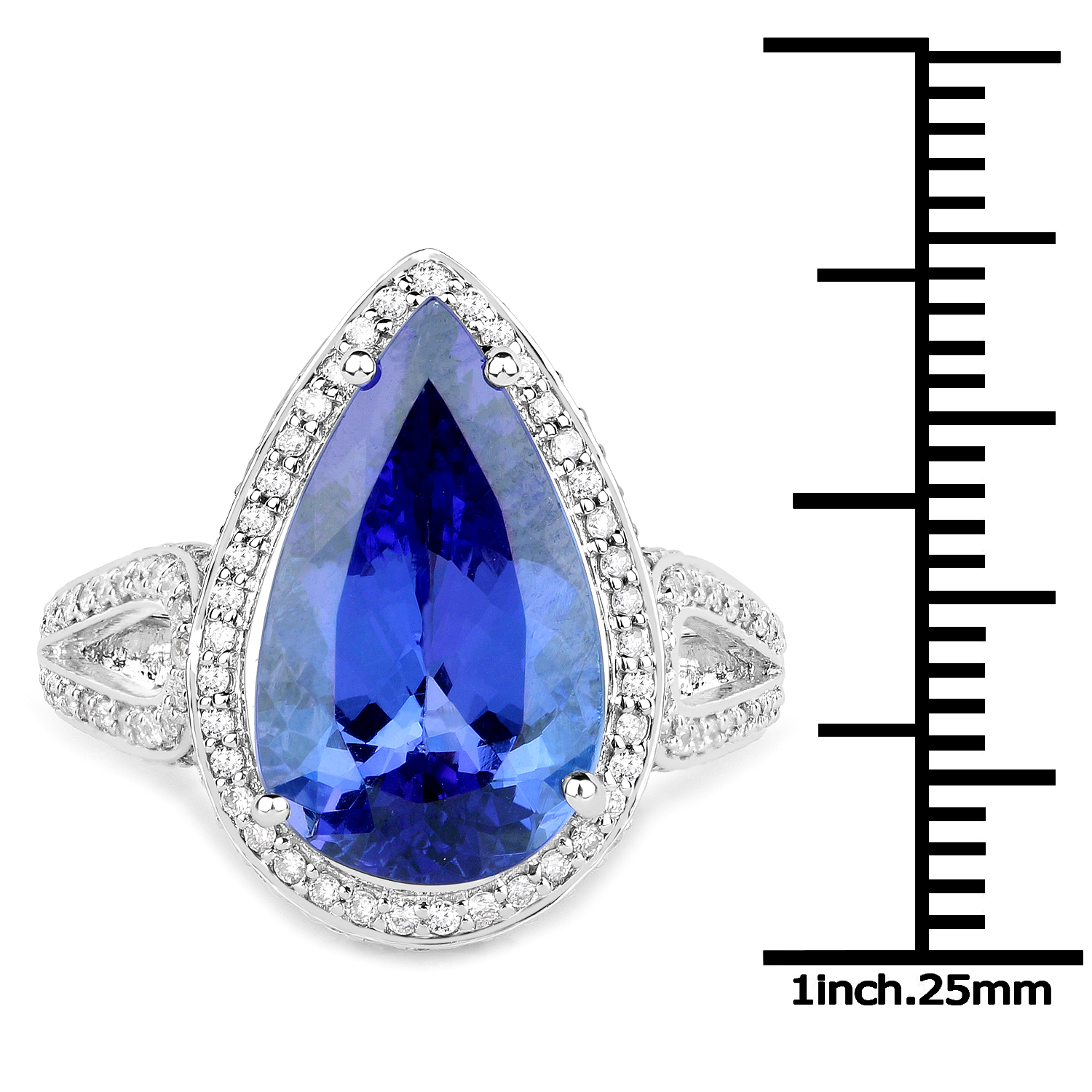 14K White Gold 6.72 Carat Genuine Tanzanite and White Diamond Ring