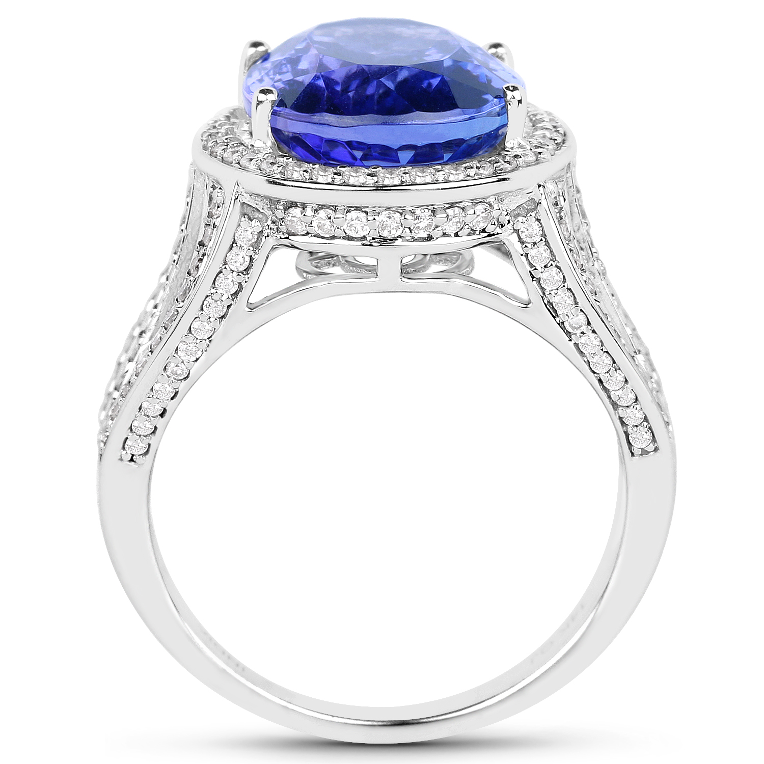 14K White Gold 7.72 Carat Genuine Tanzanite and White Diamond Ring