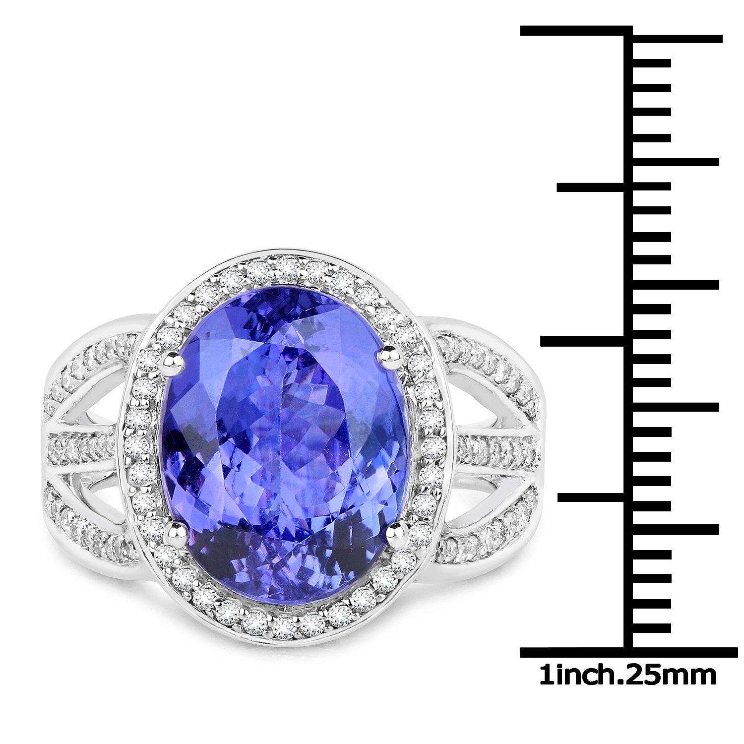 14K White Gold 7.72 Carat Genuine Tanzanite and White Diamond Ring
