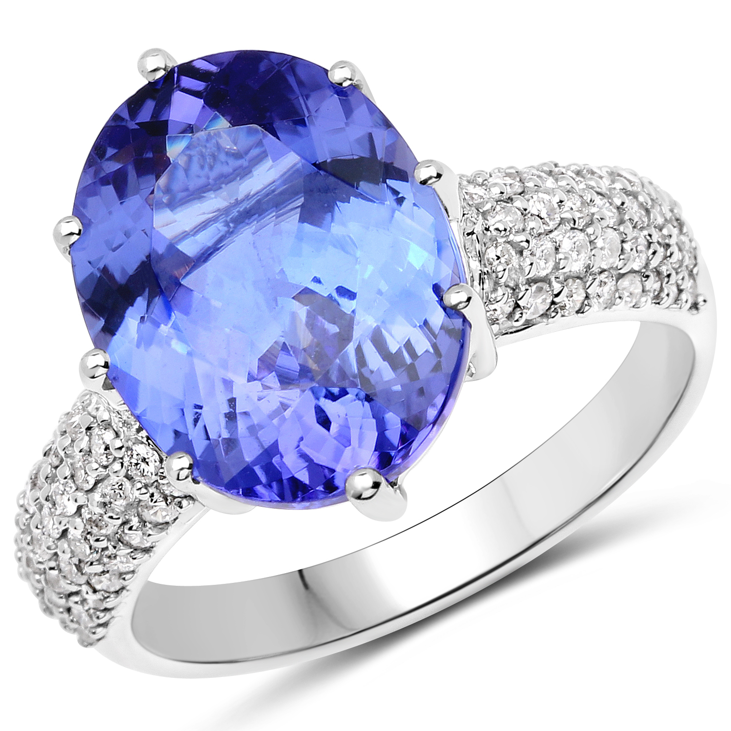 14K White Gold 6.62 Carat Genuine Tanzanite and White Diamond Ring