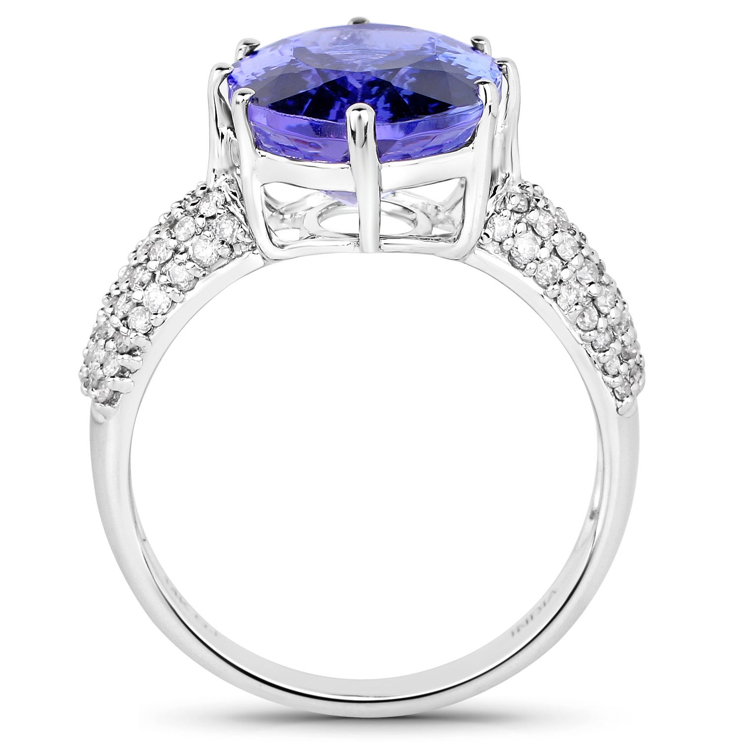 14K White Gold 6.62 Carat Genuine Tanzanite and White Diamond Ring