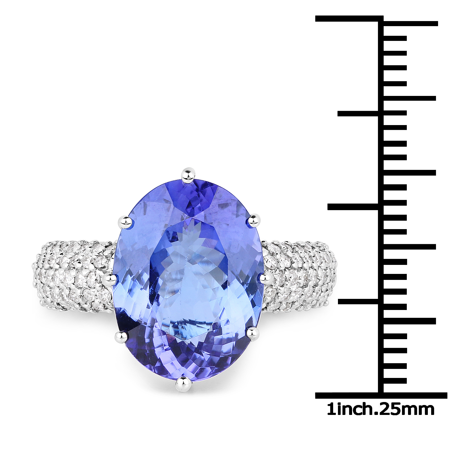 14K White Gold 6.62 Carat Genuine Tanzanite and White Diamond Ring