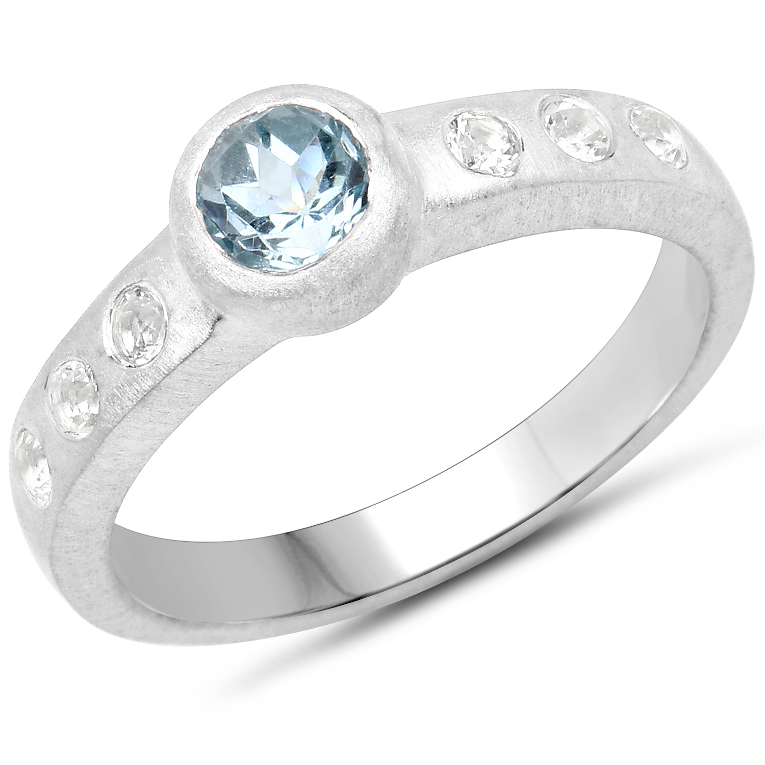 0.84 Carat Genuine Blue Topaz and White Topaz .925 Sterling Silver Ring