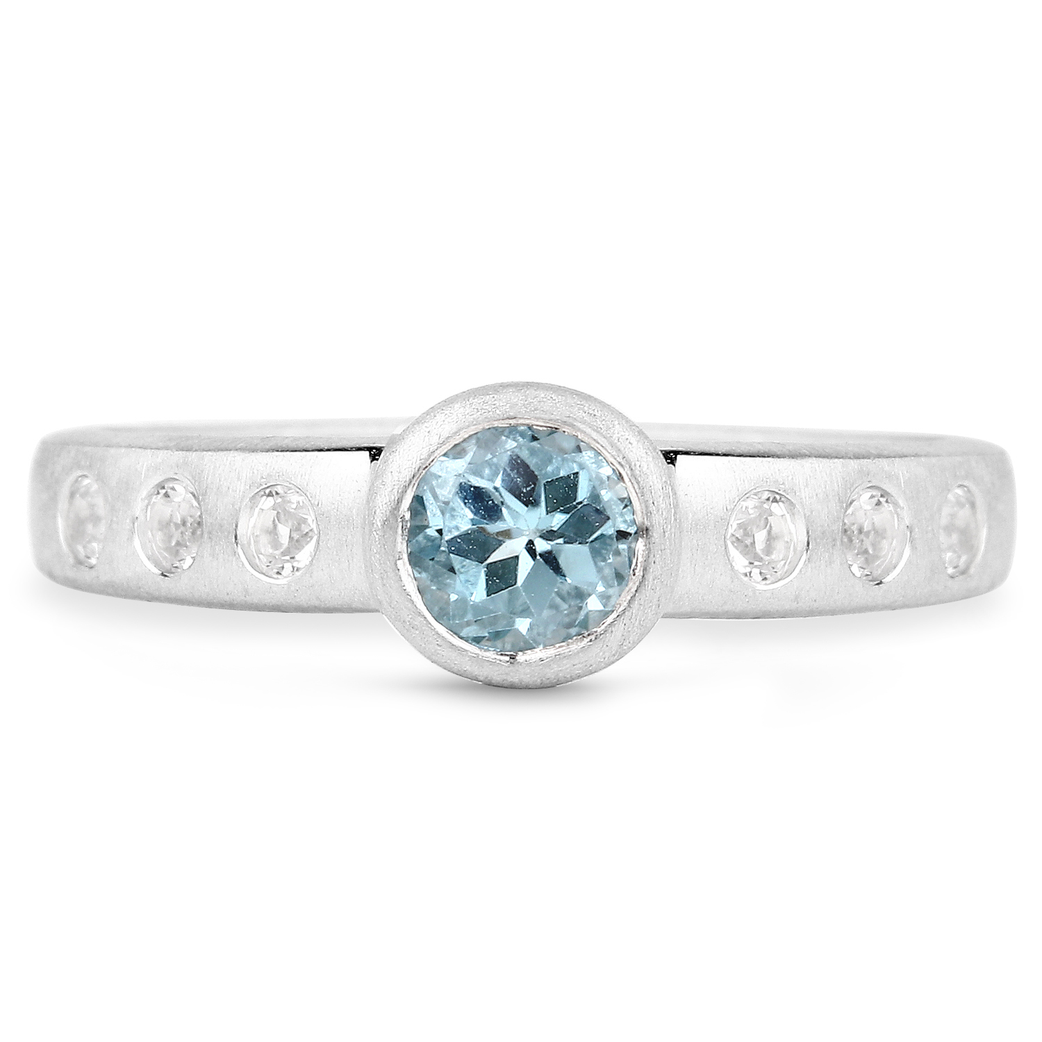 0.84 Carat Genuine Blue Topaz and White Topaz .925 Sterling Silver Ring