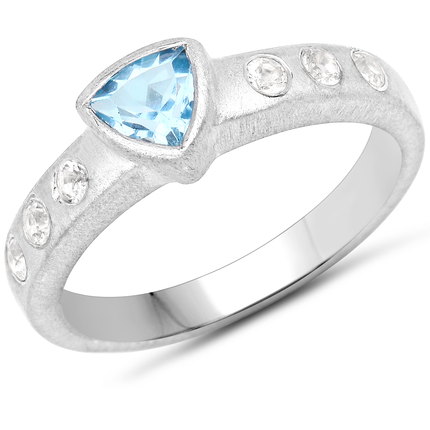 0.72 Carat Genuine Blue Topaz and White Topaz .925 Sterling Silver Ring