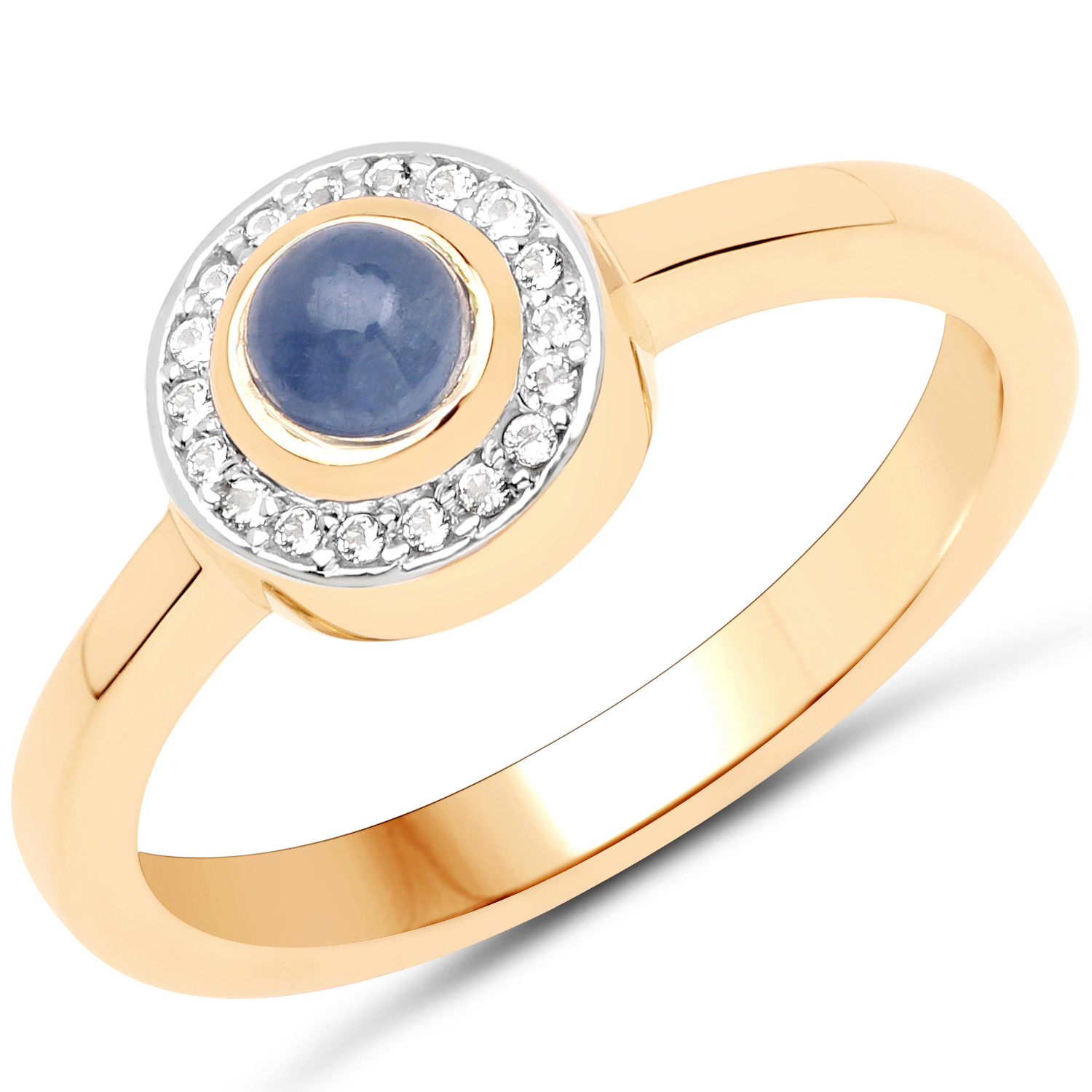 18K Yellow Gold Plated 0.60 Carat Genuine Blue Sapphire and White Topaz .925 Sterling Silver Ring