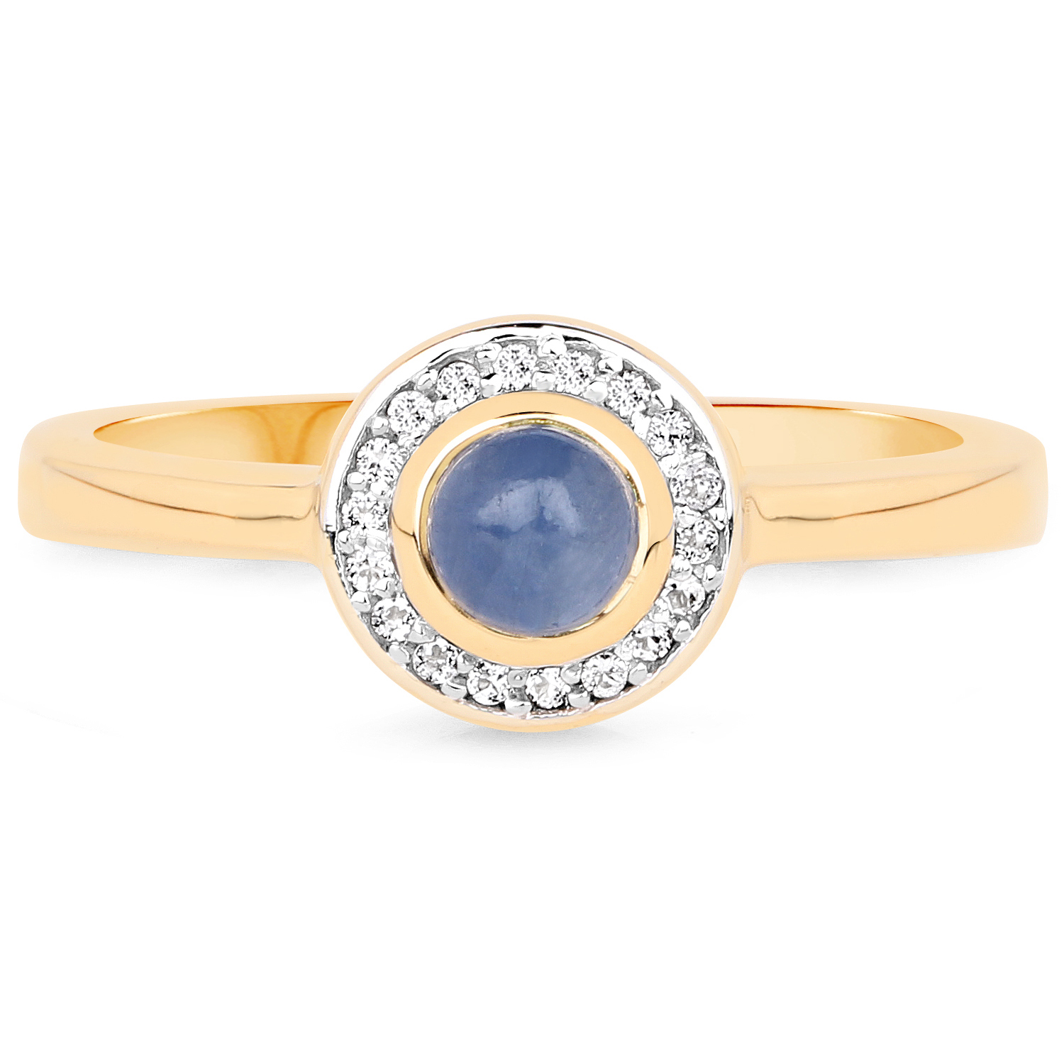 18K Yellow Gold Plated 0.60 Carat Genuine Blue Sapphire and White Topaz .925 Sterling Silver Ring
