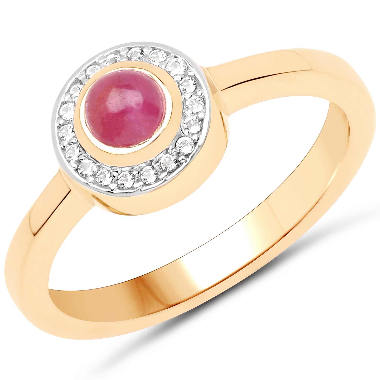 18K Yellow Gold Plated 0.50 Carat Genuine Ruby and White Topaz .925 Sterling Silver Ring