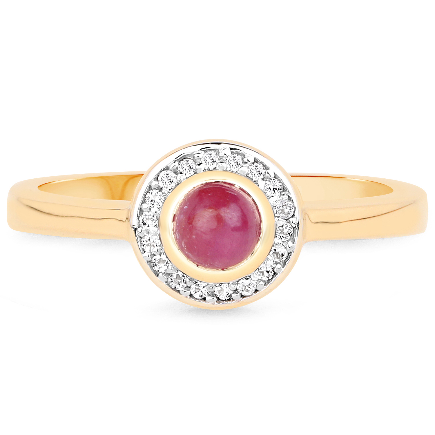 18K Yellow Gold Plated 0.50 Carat Genuine Ruby and White Topaz .925 Sterling Silver Ring