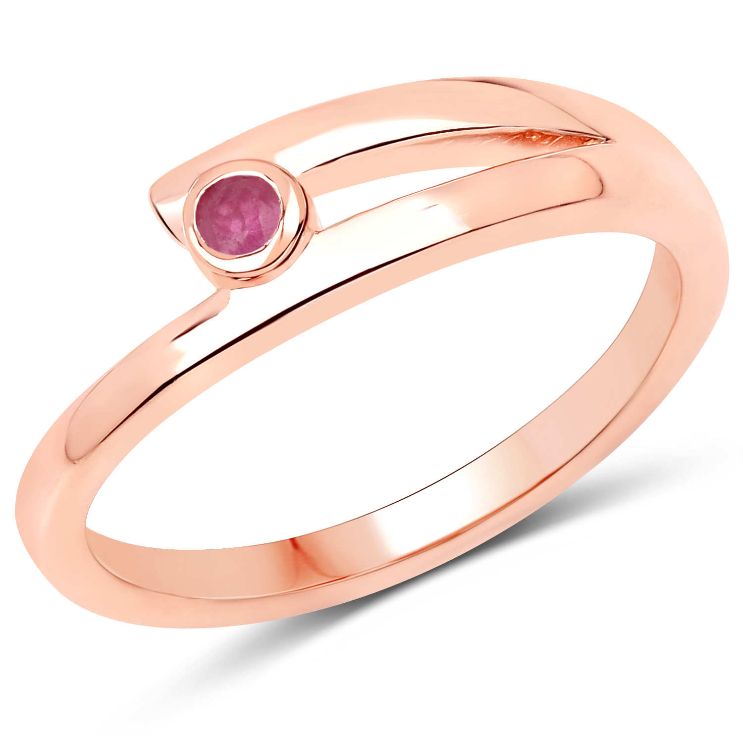 14K Rose Gold Plated 0.08 Carat Genuine Ruby .925 Sterling Silver Ring