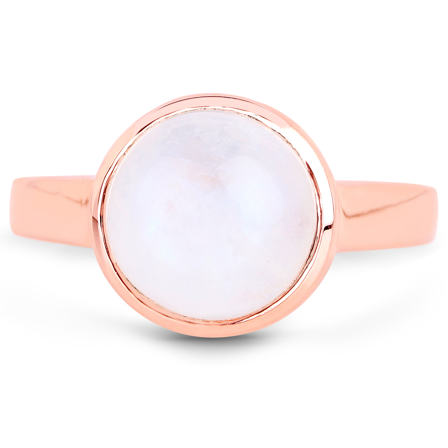 18K Rose Gold Plated 4.45 Carat Genuine White Rainbow Moonstone .925 Sterling Silver Ring
