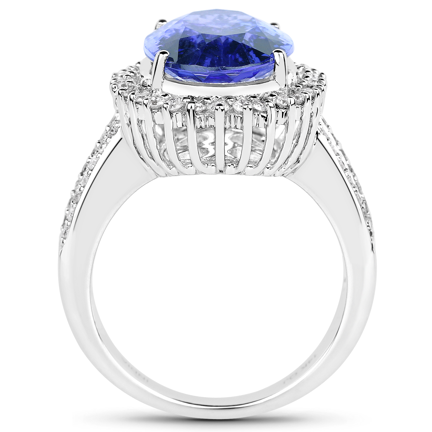 14K White Gold 6.35 Carat Genuine Tanzanite and White Diamond Ring
