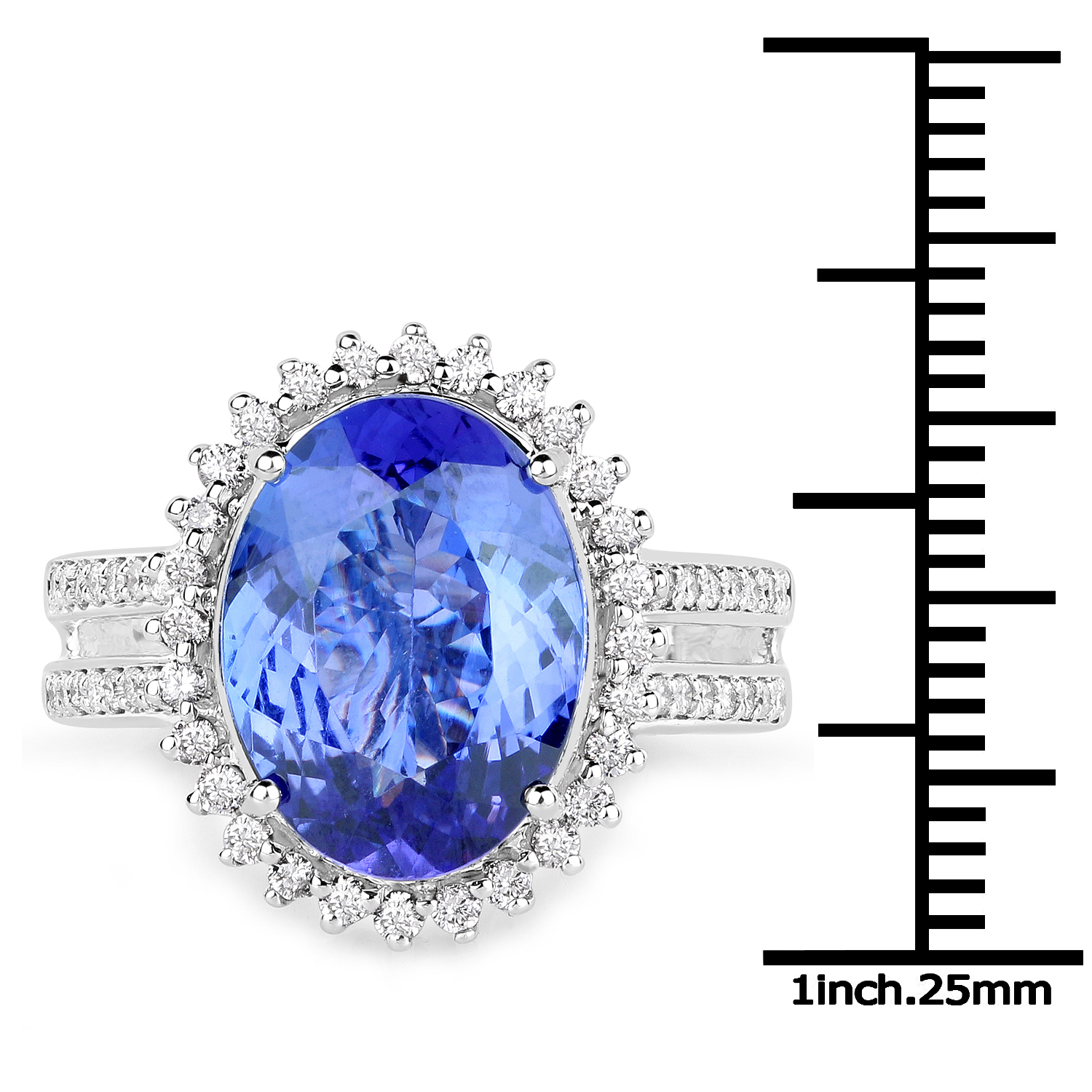 14K White Gold 6.35 Carat Genuine Tanzanite and White Diamond Ring