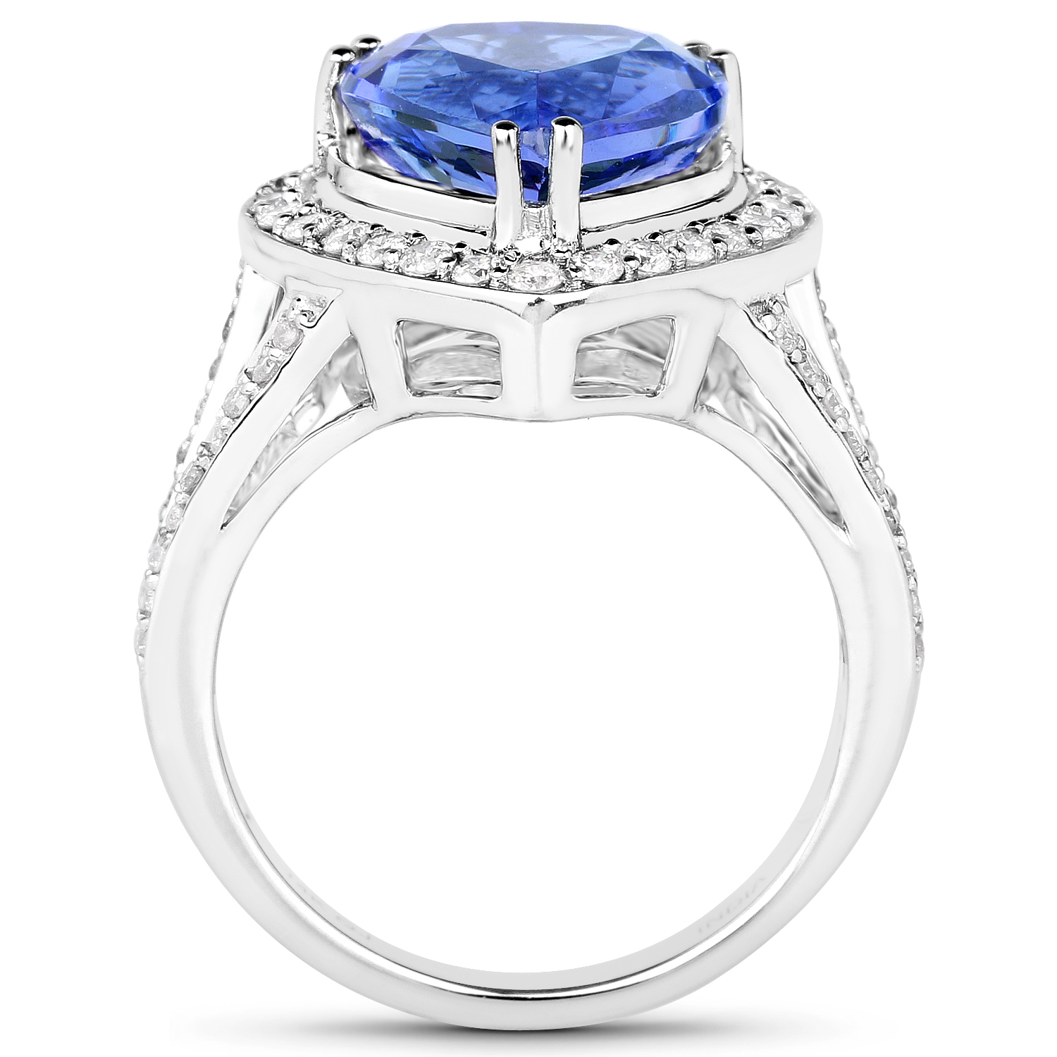 14K White Gold 6.06 Carat Genuine Tanzanite and White Diamond Ring