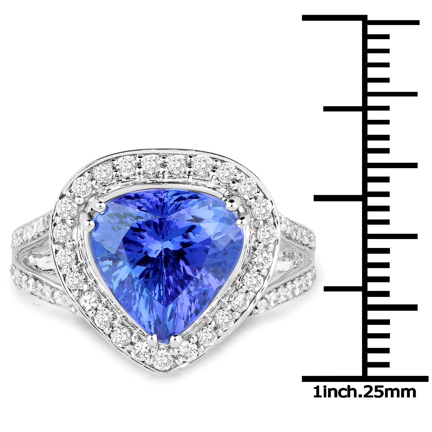 14K White Gold 6.06 Carat Genuine Tanzanite and White Diamond Ring