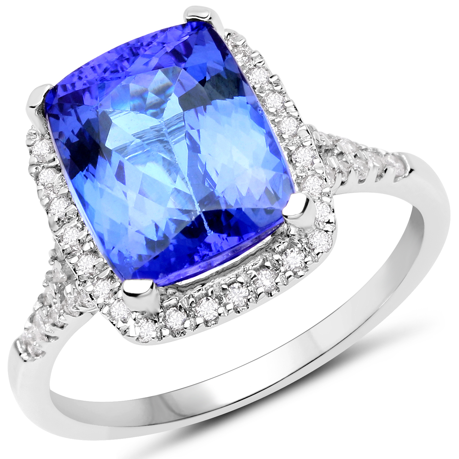 14K White Gold 5.40 Carat Genuine Tanzanite and White Diamond Ring
