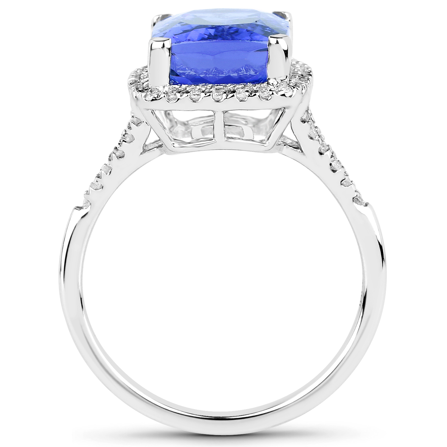 14K White Gold 5.40 Carat Genuine Tanzanite and White Diamond Ring