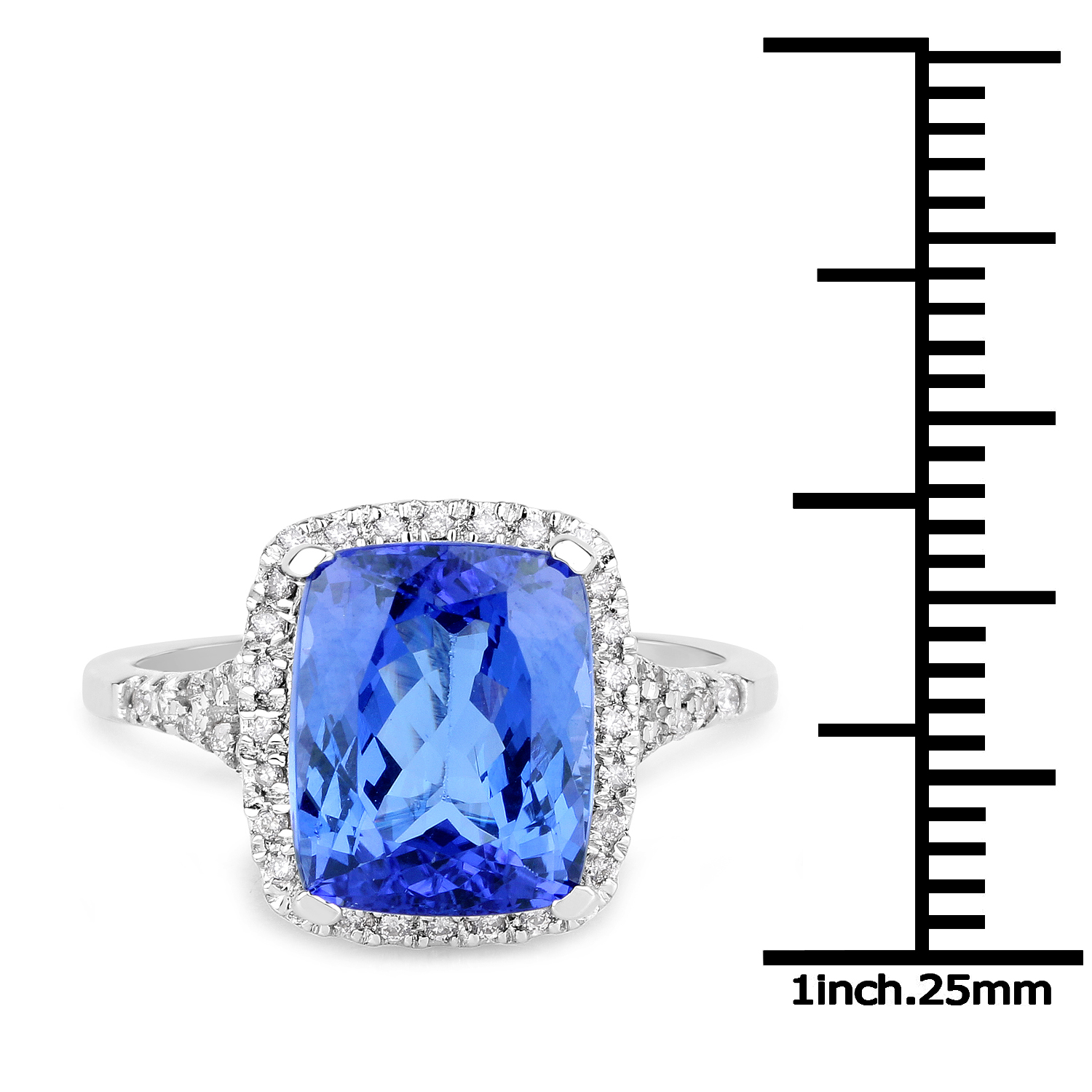 14K White Gold 5.40 Carat Genuine Tanzanite and White Diamond Ring