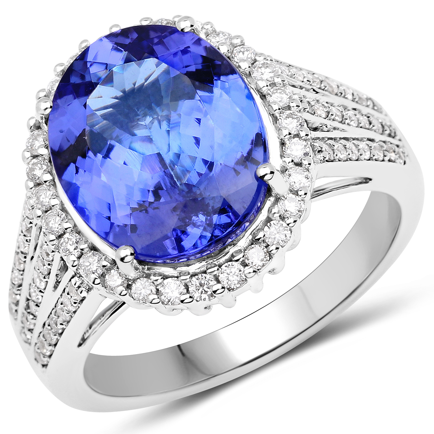 14K White Gold 5.62 Carat Genuine Tanzanite and White Diamond Ring