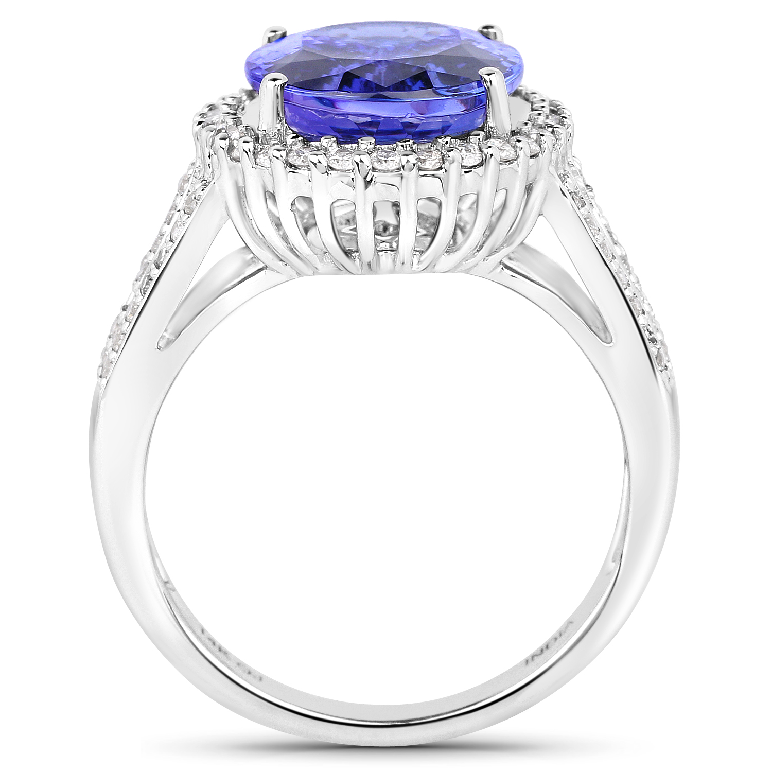 14K White Gold 5.62 Carat Genuine Tanzanite and White Diamond Ring