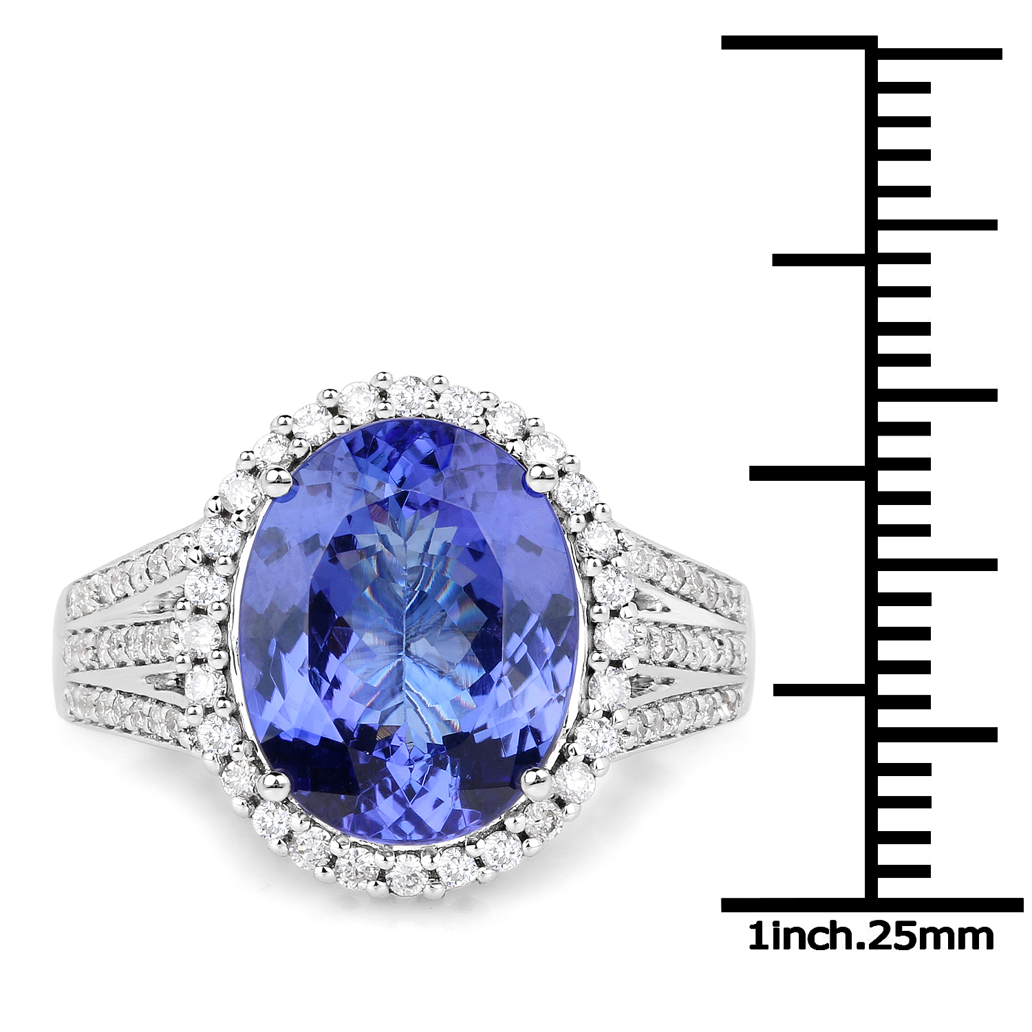 14K White Gold 5.62 Carat Genuine Tanzanite and White Diamond Ring