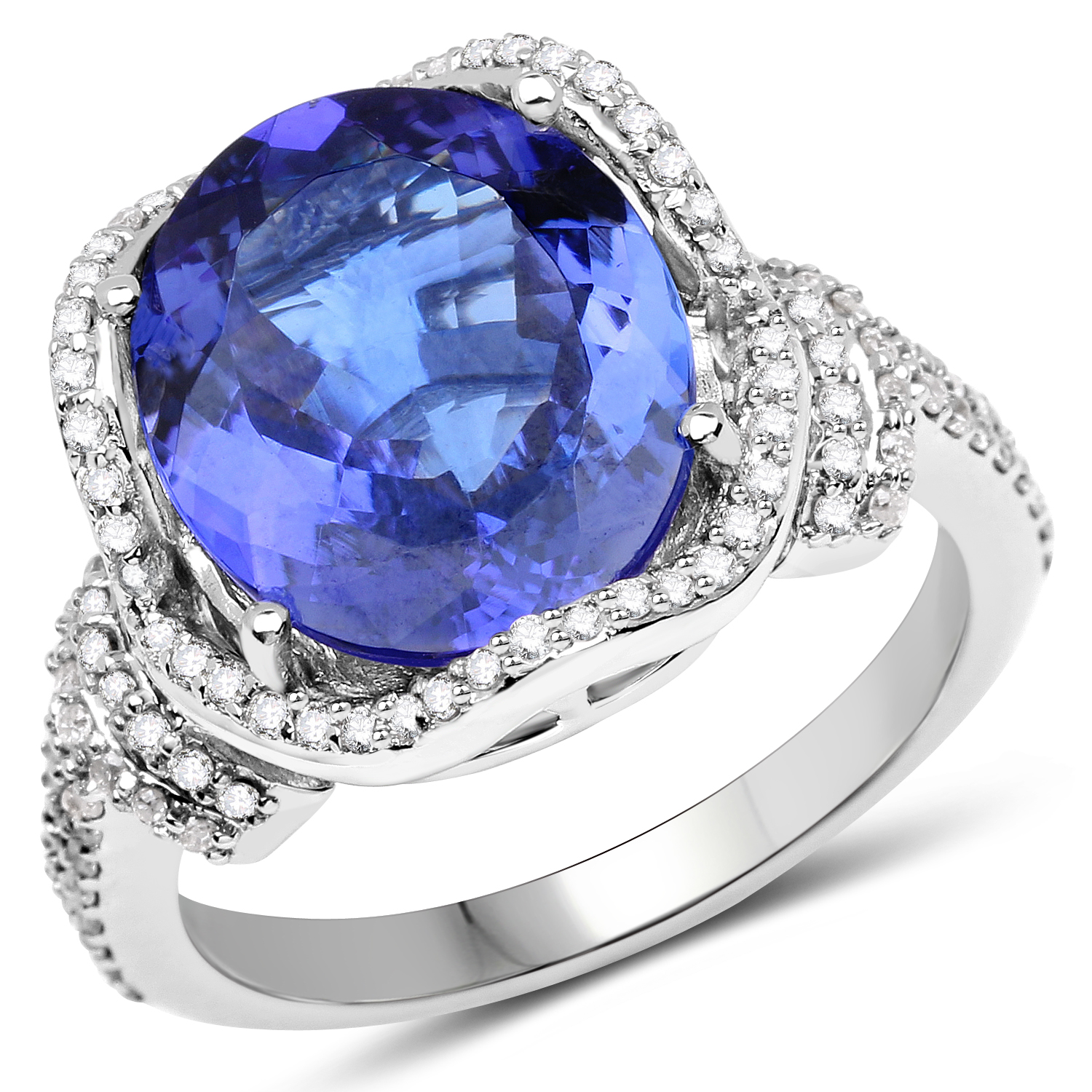 14K White Gold 5.80 Carat Genuine Tanzanite and White Diamond Ring