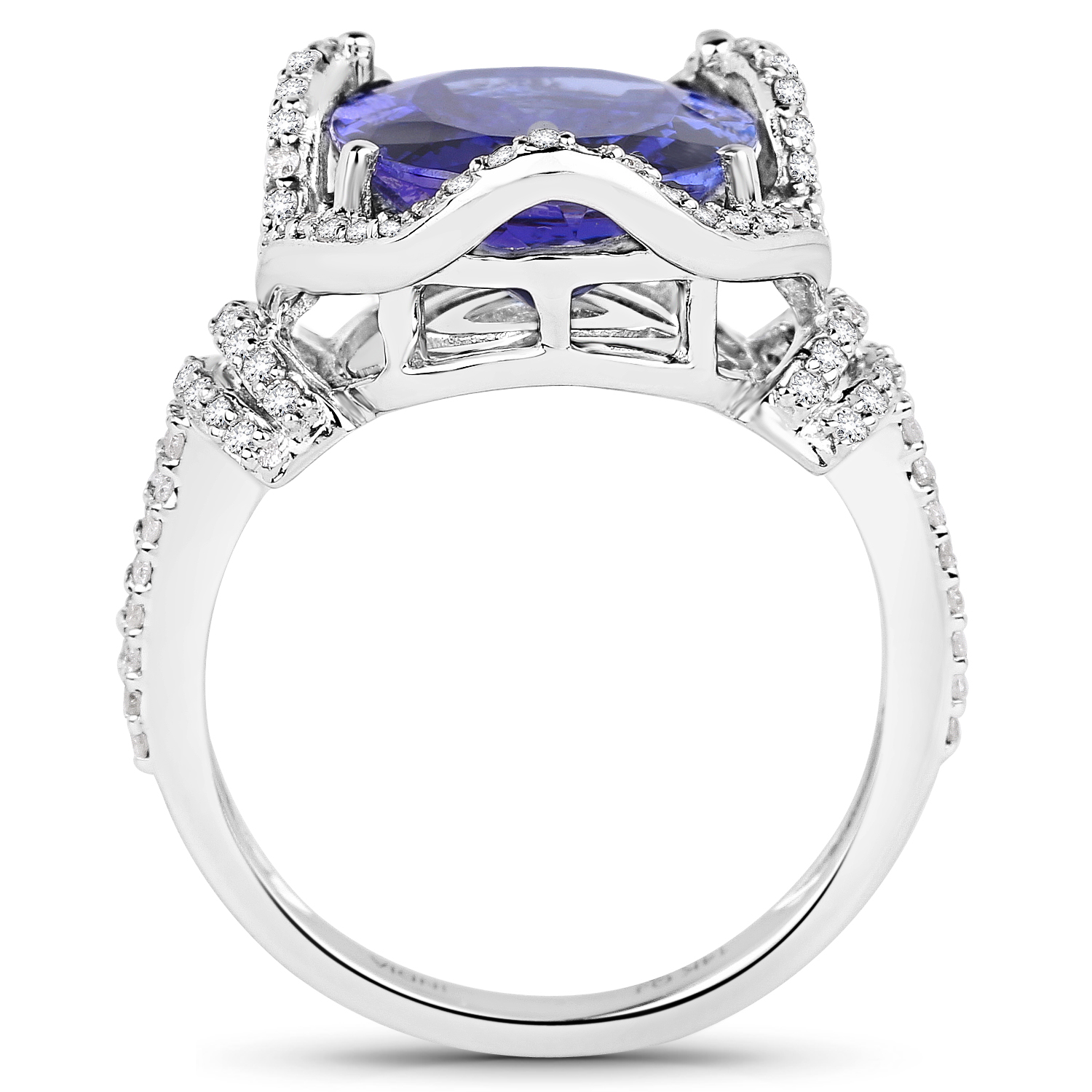 14K White Gold 5.80 Carat Genuine Tanzanite and White Diamond Ring