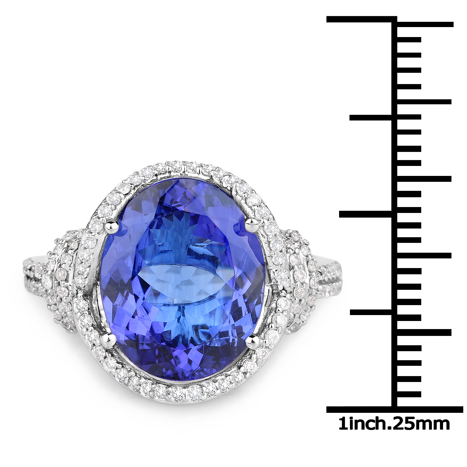 14K White Gold 5.80 Carat Genuine Tanzanite and White Diamond Ring